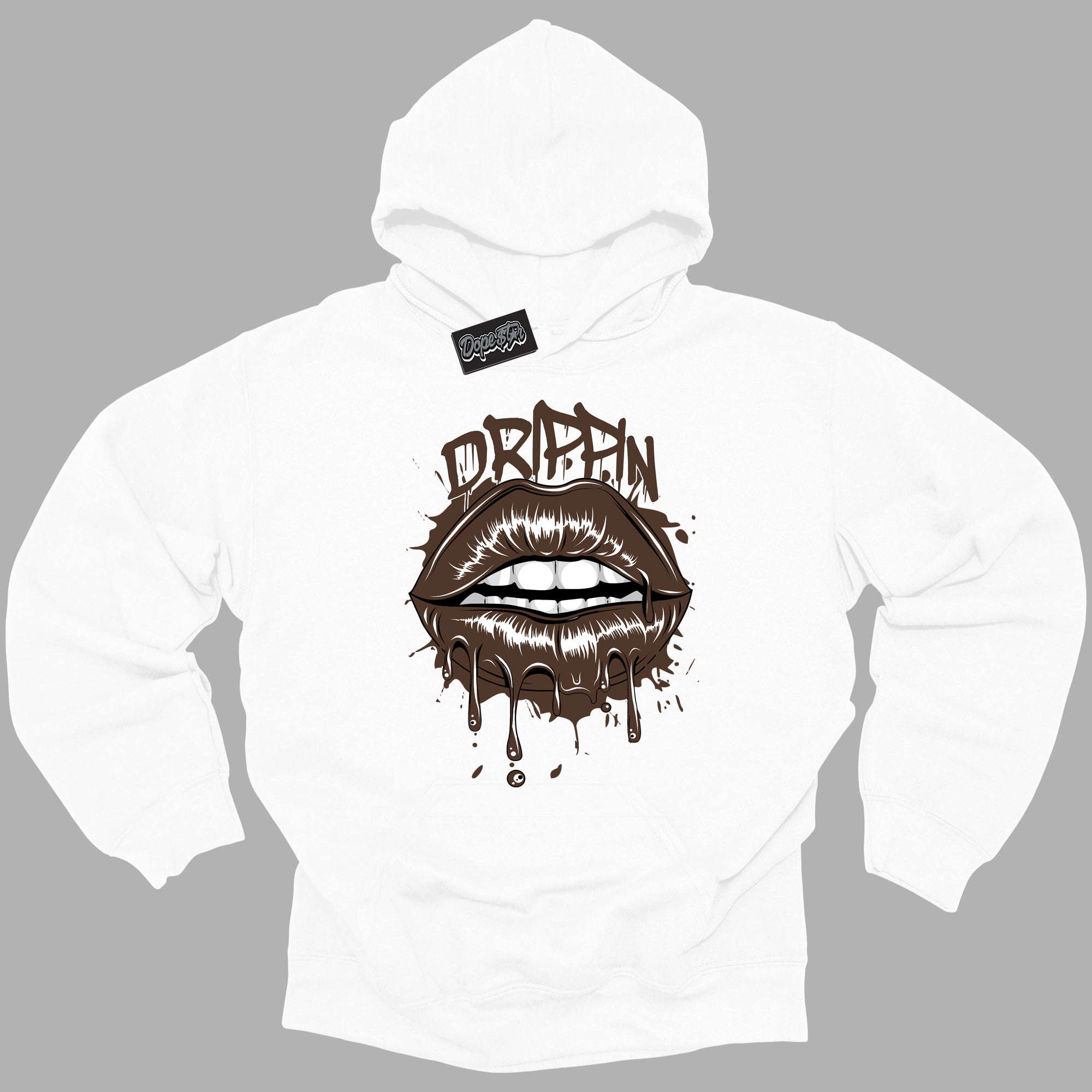 Cool White Graphic DopeStar Hoodie with “ Drippin “ print, that perfectly matches Palomino 1s sneakers