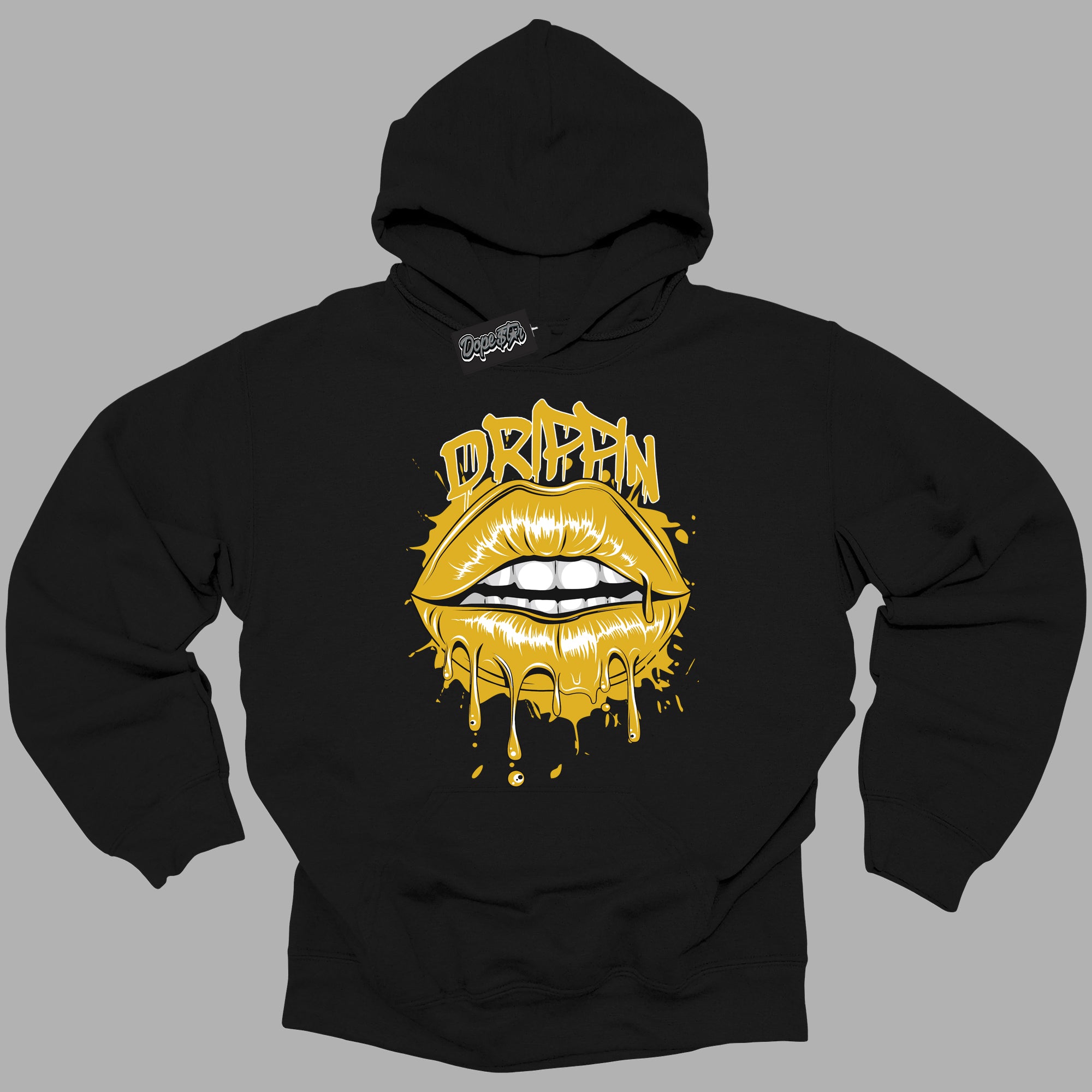 Cool Black Hoodie with “ Drippin ”  design that Perfectly Matches Yellow Ochre 6s Sneakers.