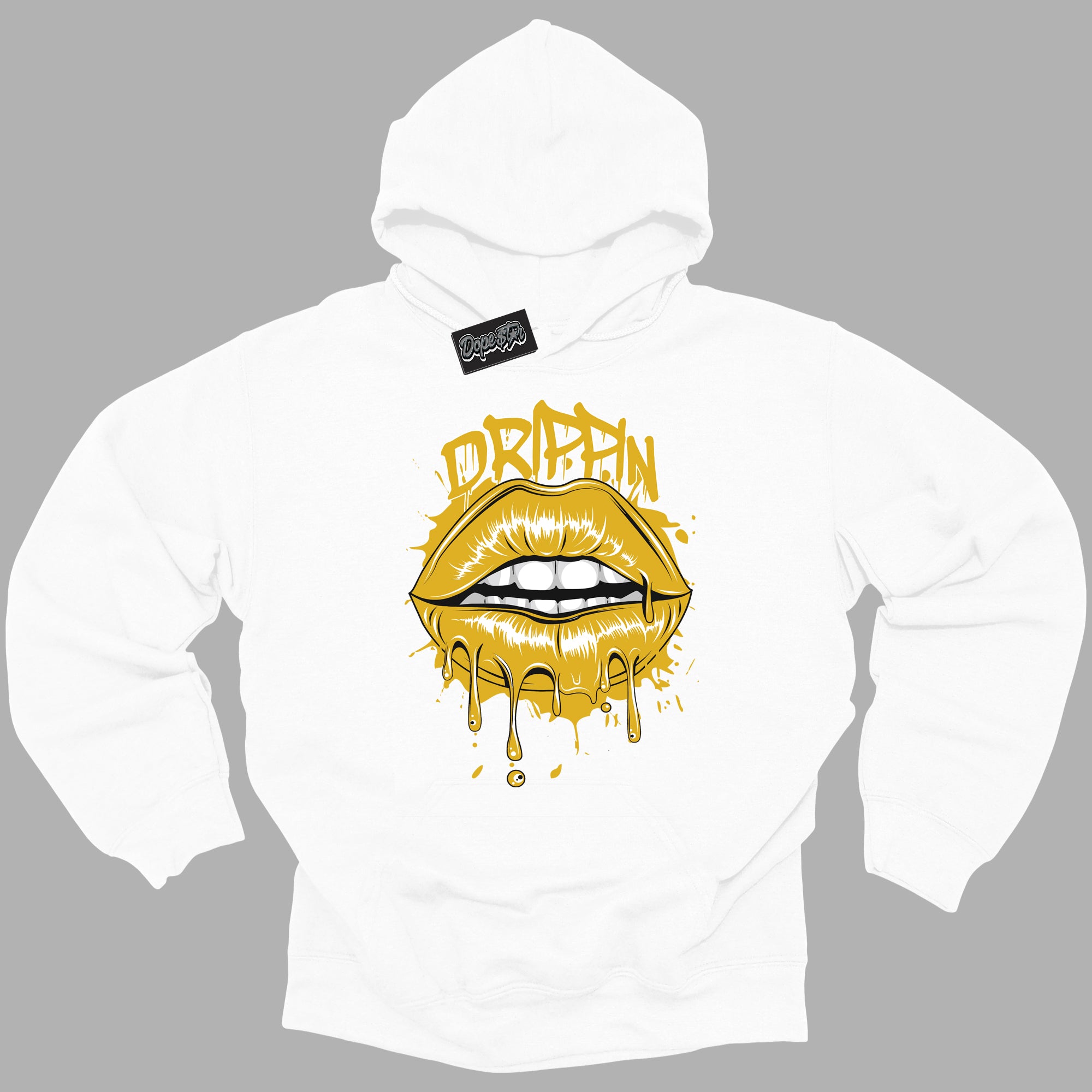 Cool White Hoodie with “ Drippin ”  design that Perfectly Matches Yellow Ochre 6s Sneakers.