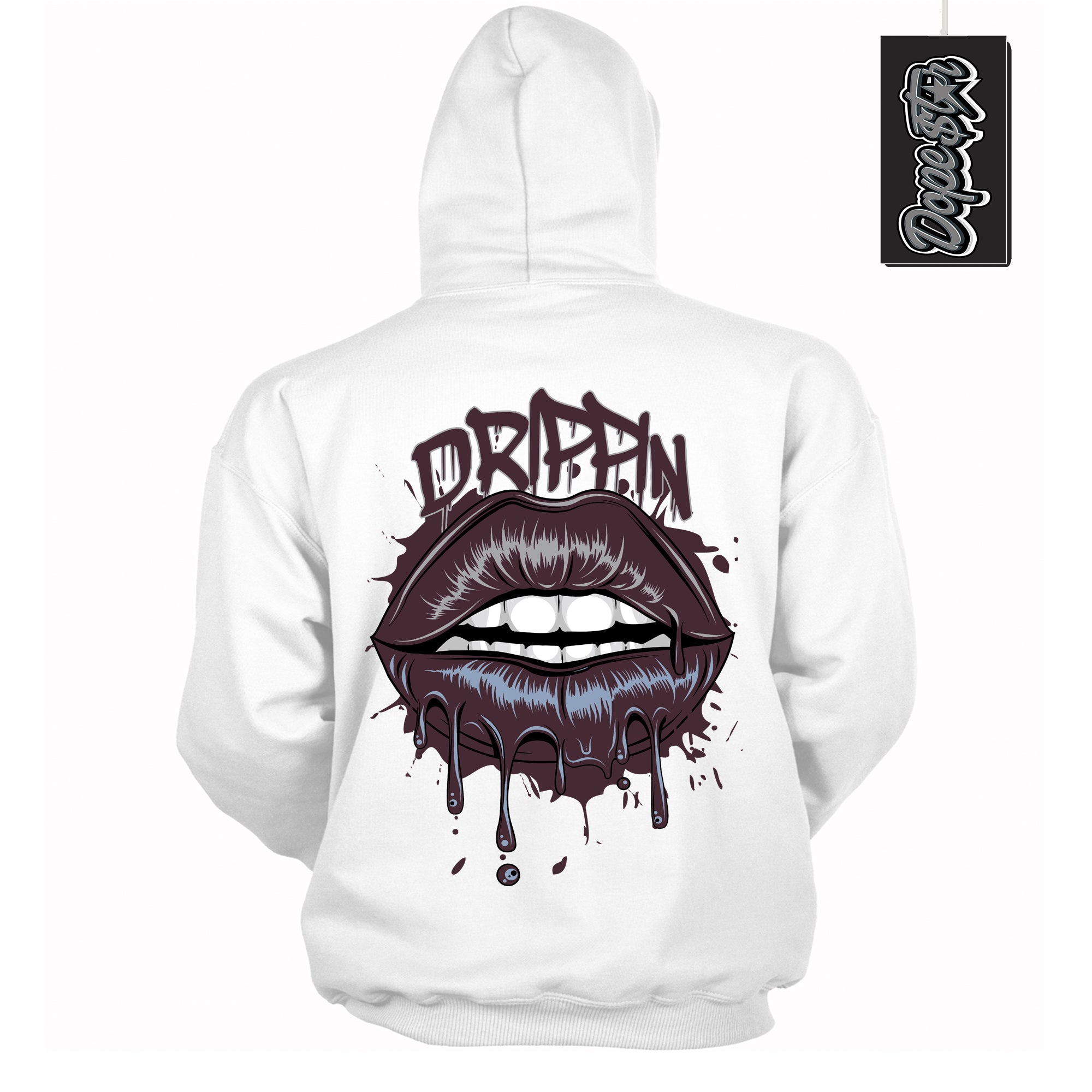 Cool White Hoodie with “ Drippin ”  design that Perfectly Matches Burgundy 5s Sneakers.