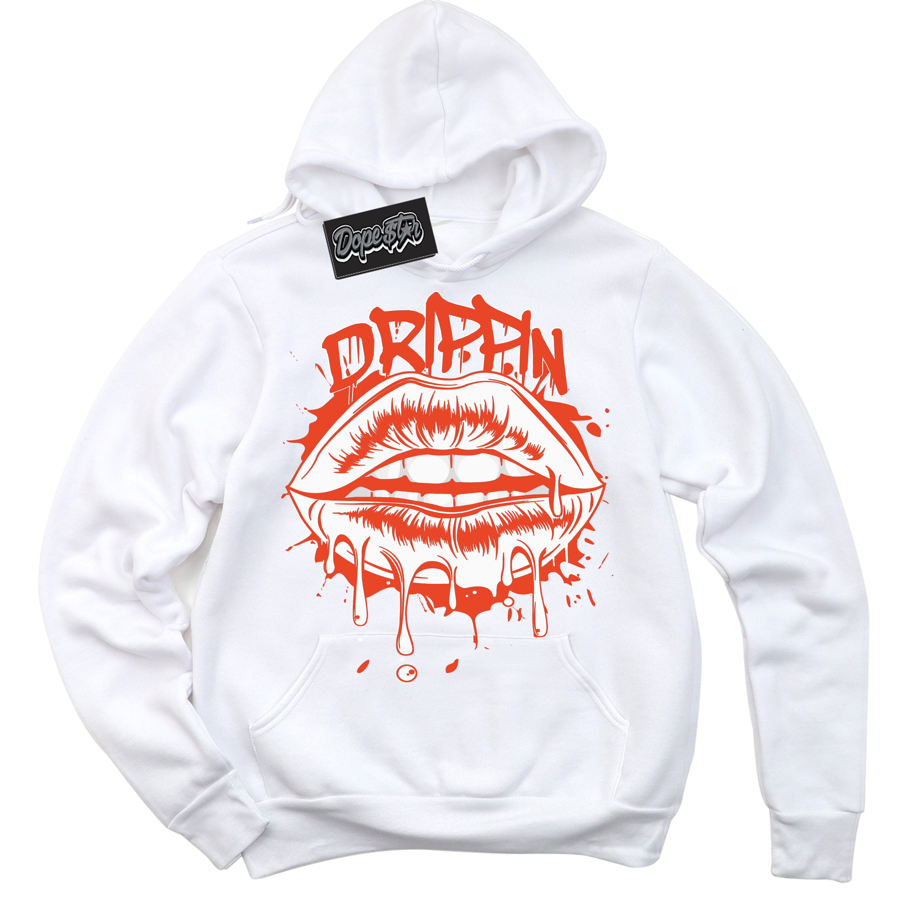 Nike Dunk Low Retro Cosmic Clay 'Drippin' Hoodie - White Streetwear Mockup | Sneakerhead Sweatshirt Matching Nike Dunk Low Retro Cosmic Clay | Limited Edition Urban Streetwear for Sneaker Matching OOTD | Outfits that pair perfectly with your ND Low Retro Cosmic Clay | Sneakerhead Fashion Must-Have Apparel for Men and Women.