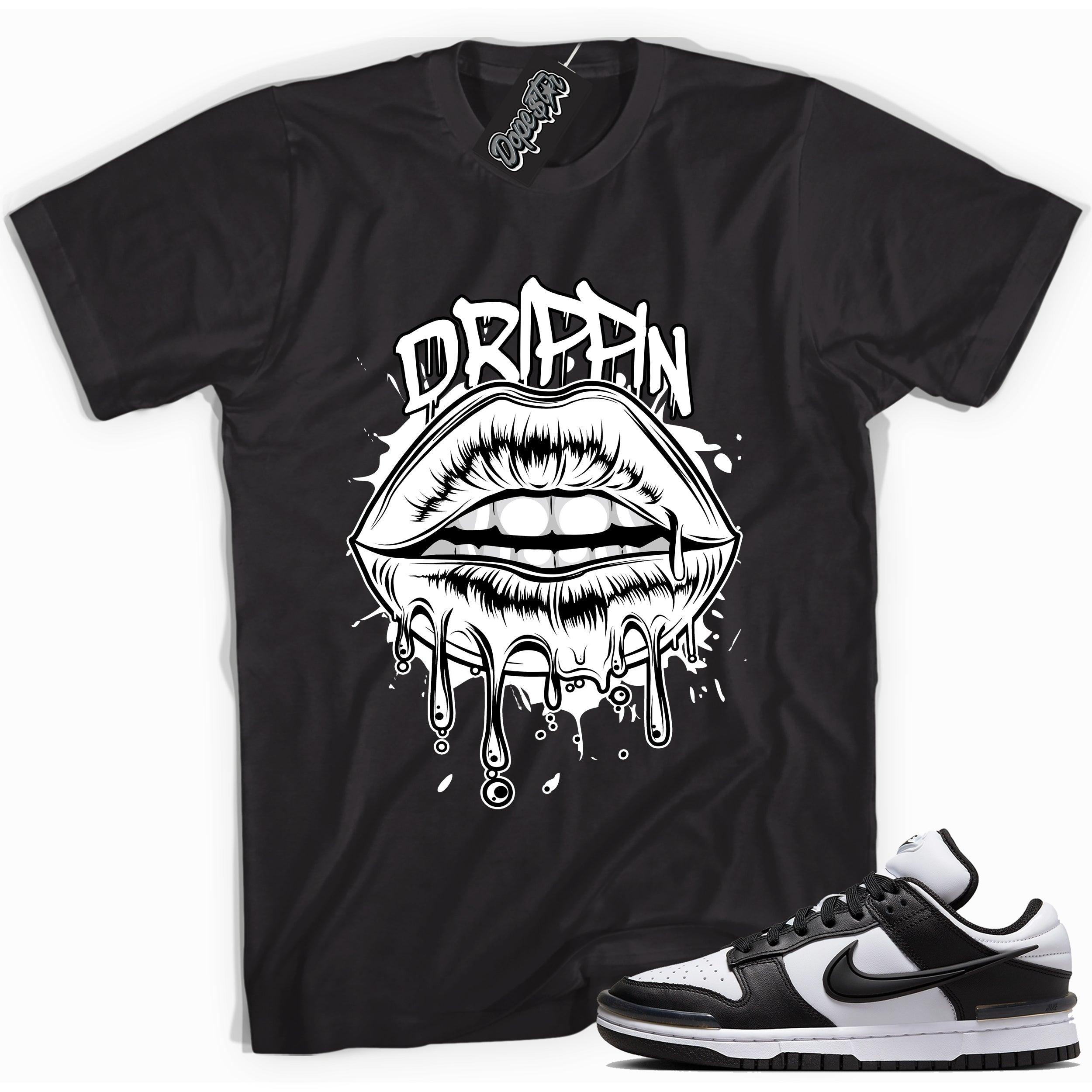 Cool black graphic tee with 'drippin' print, that perfectly matches Nike Dunk Low Twist Panda sneakers.