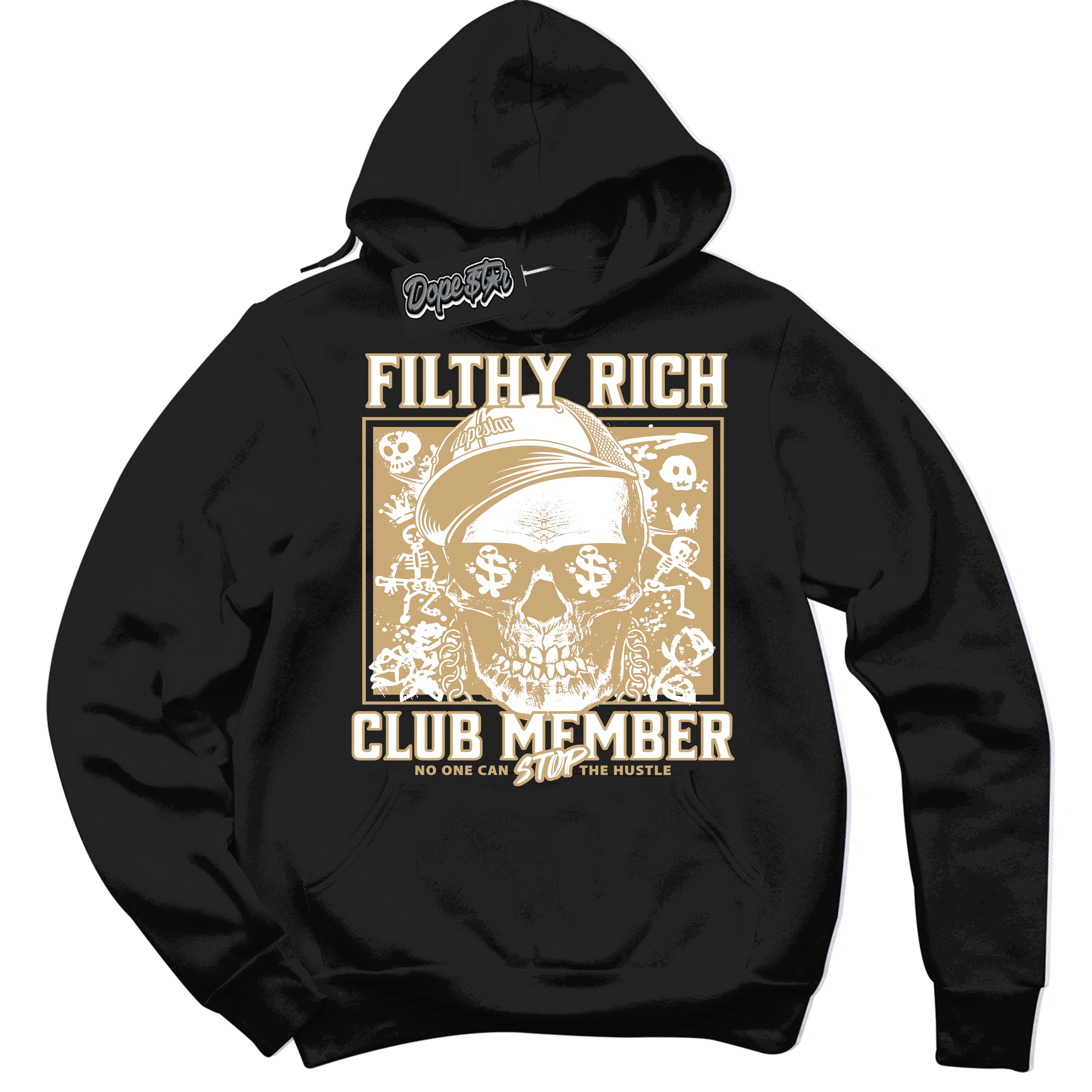 Jordan MVP White Metallic Gold ‘Filthy Rich’ – Black Streetwear Hoodie | Sneaker Matching sweatshirt for Jordan MVP White Metallic Gold | Men's and Women's Streetwear Graphic Hoodie by Sneaker Shirts Outlet

