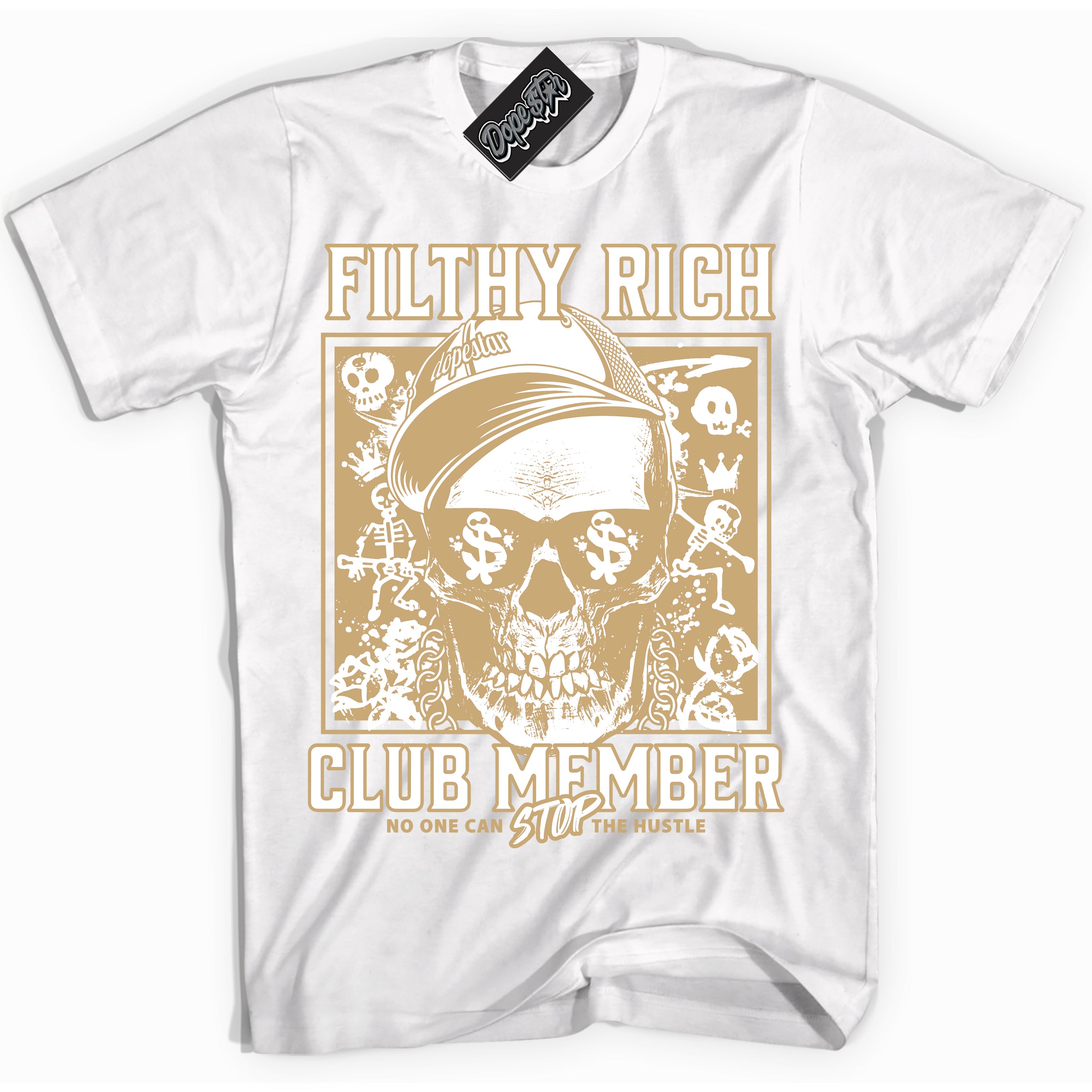 Jordan MVP White Metallic Gold ‘Filthy Rich’ – White Streetwear T-Shirt | Sneaker Matching shirt for Jordan MVP White Metallic Gold | Men's and Women's Streetwear Graphic Tee by Sneaker Shirts Outlet.
