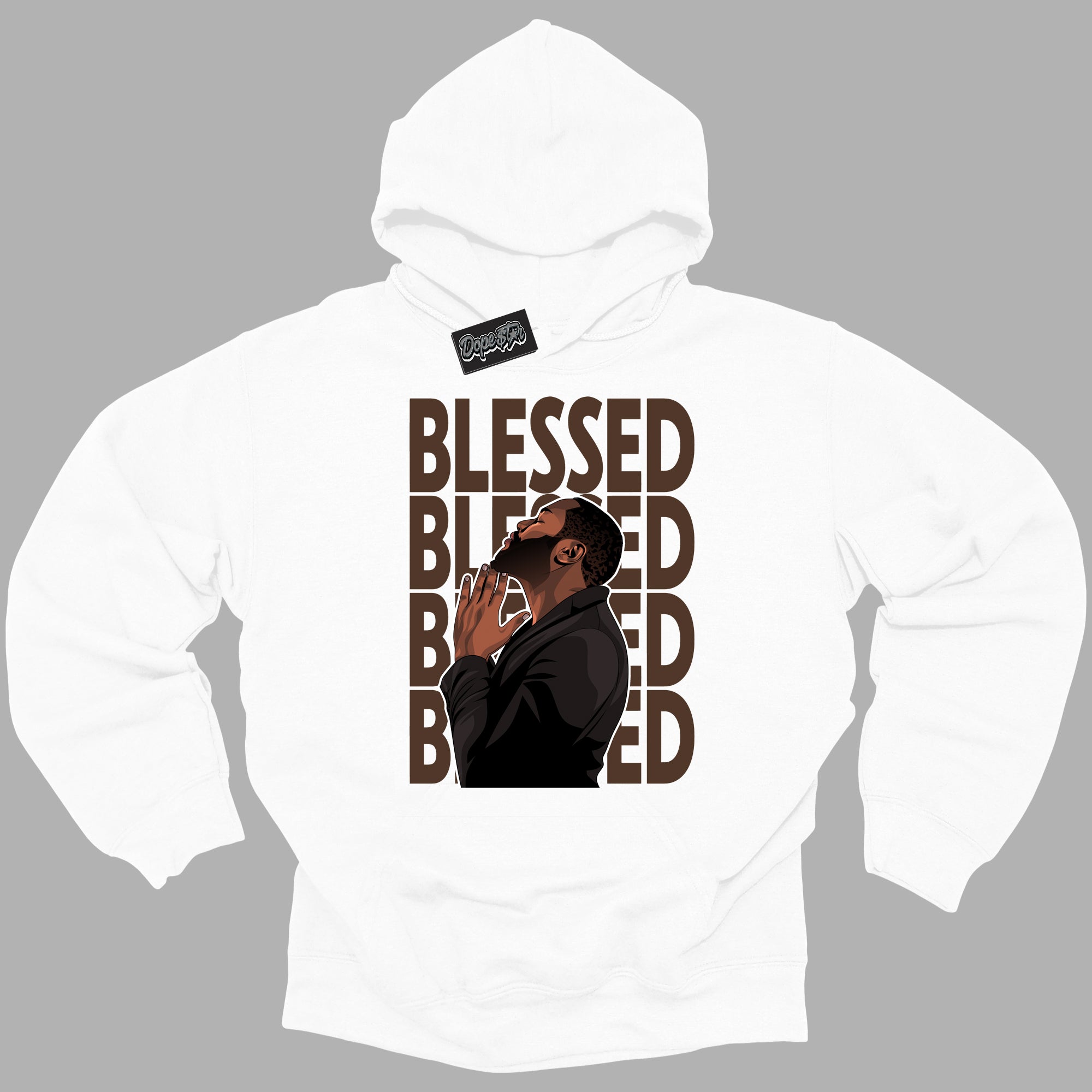 Cool White Graphic DopeStar Hoodie with “ God Blessed “ print, that perfectly matches Palomino 1s sneakers