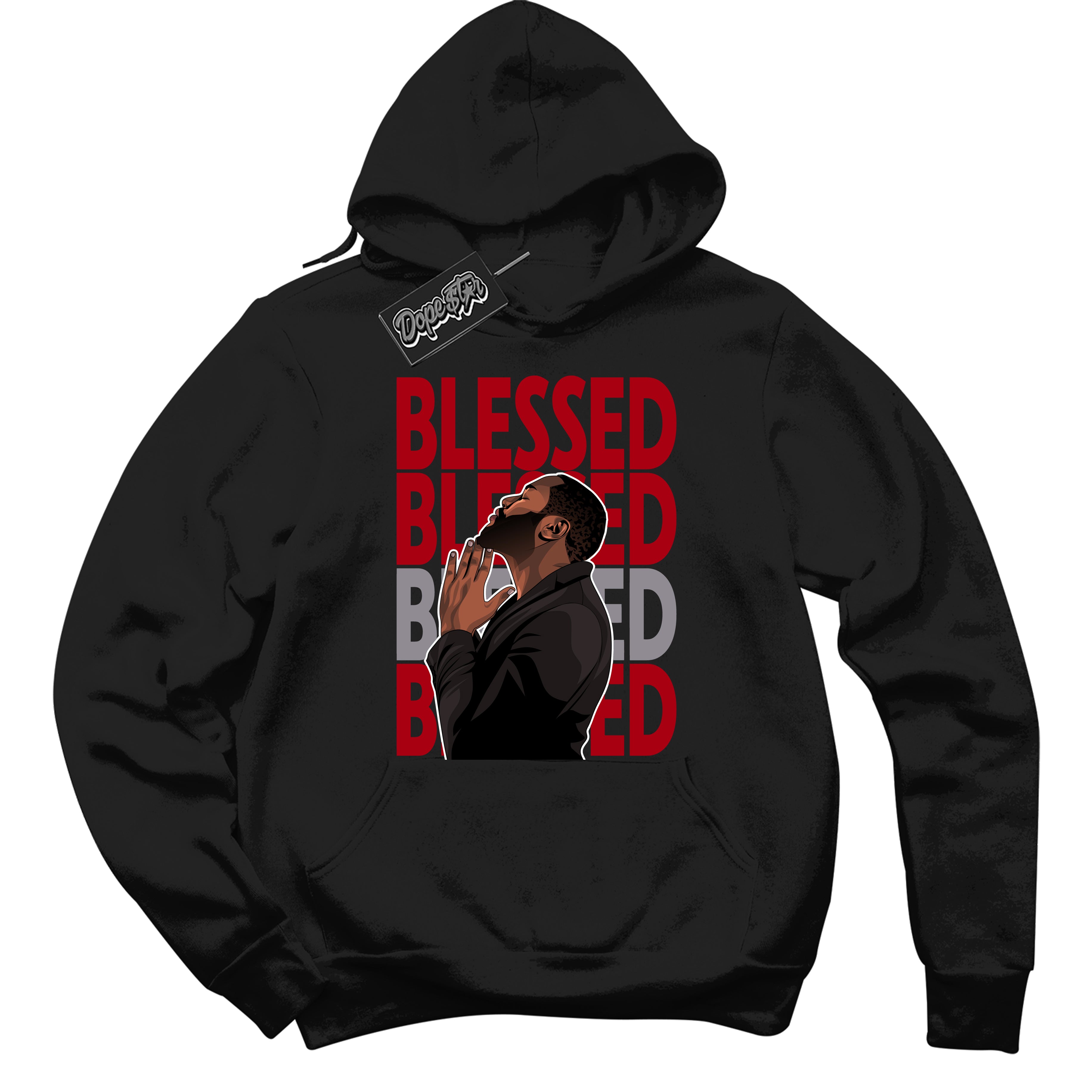 Cool Black Hoodie with “ God Blessed ”  design that Perfectly Matches  Bred Reimagined 4s Jordans.