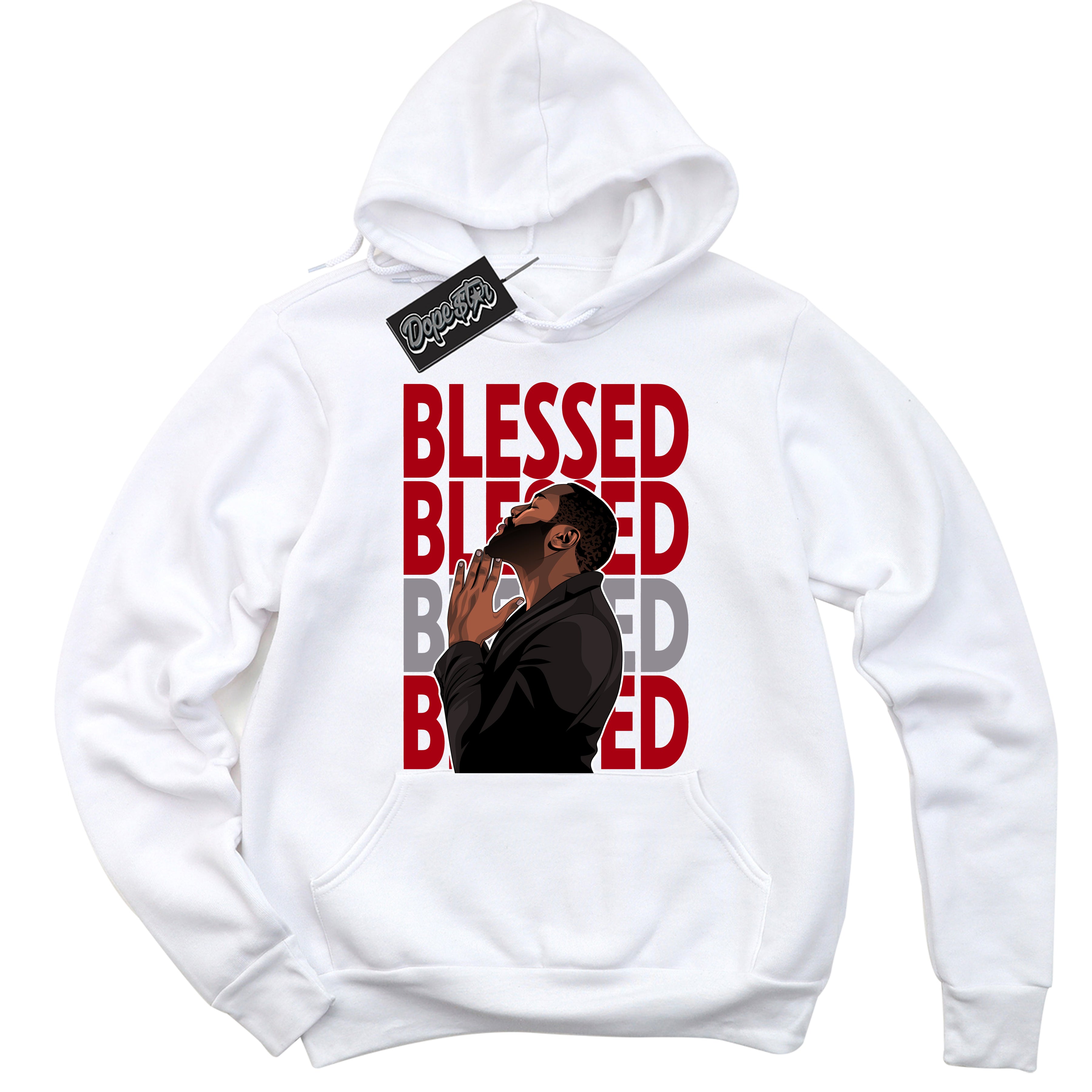 Cool White Hoodie with “ God Blessed ”  design that Perfectly Matches Bred Reimagined 4s Jordans.