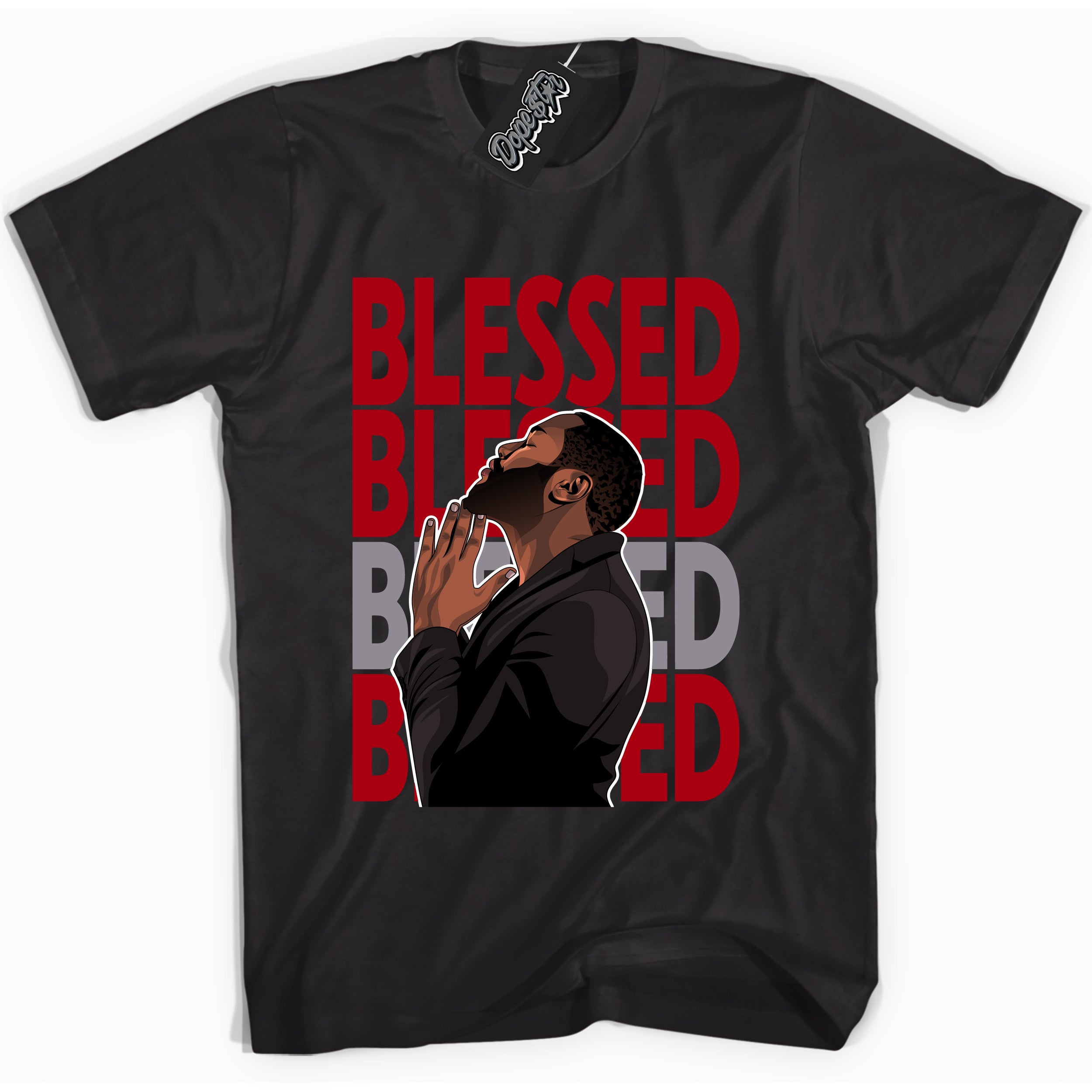 Cool Black Shirt with “ God Blessed” design that perfectly matches Bred Reimagined 4s Jordans.