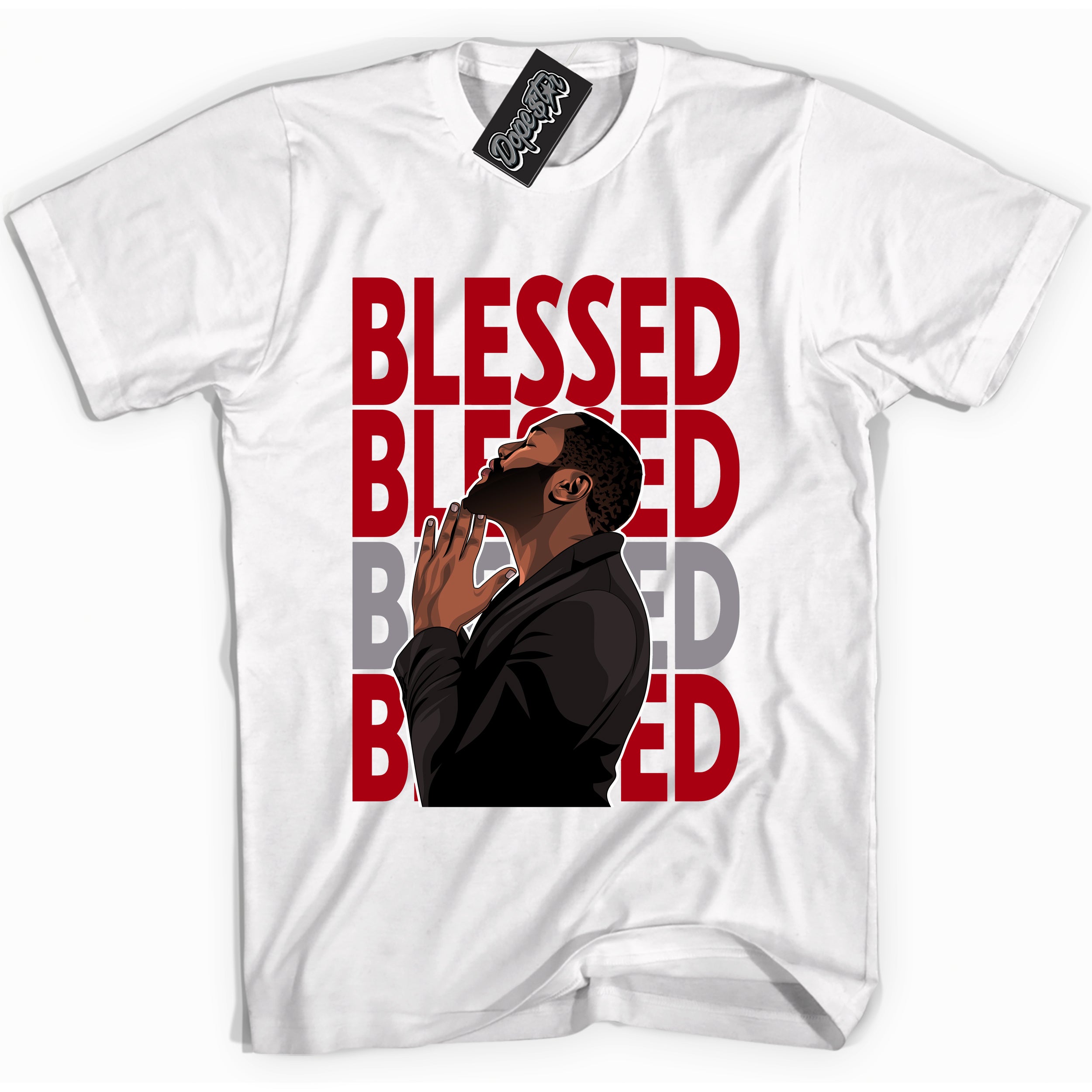 Cool White Shirt with “ God Blessed” design that perfectly matches Bred Reimagined 4s Jordans.