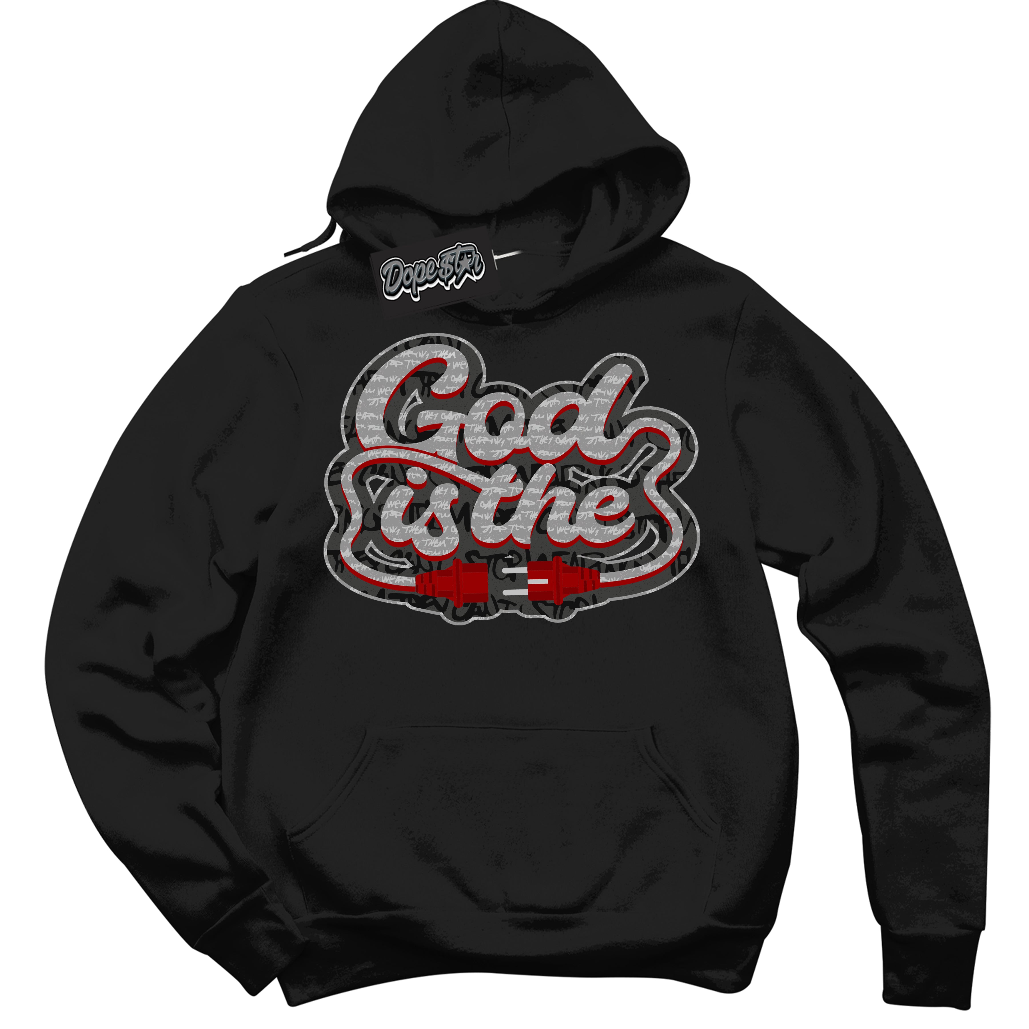 Cool Black Hoodie with “ God Is The ”  design that Perfectly Matches Rebellionaire 1s Sneakers.