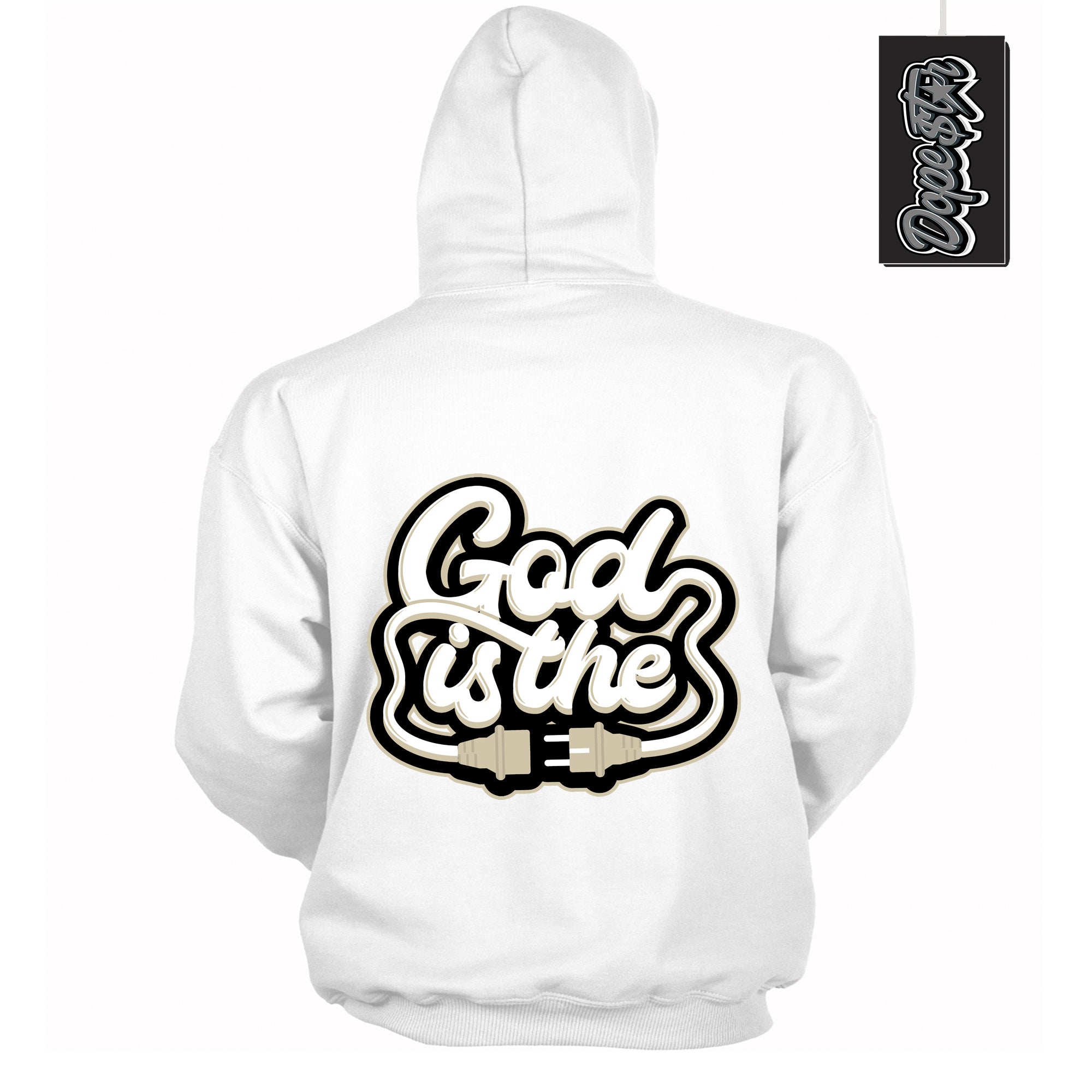 Cool White Hoodie with “ God Is The ”  design that Perfectly Matches Gratitude 11s Sneakers.