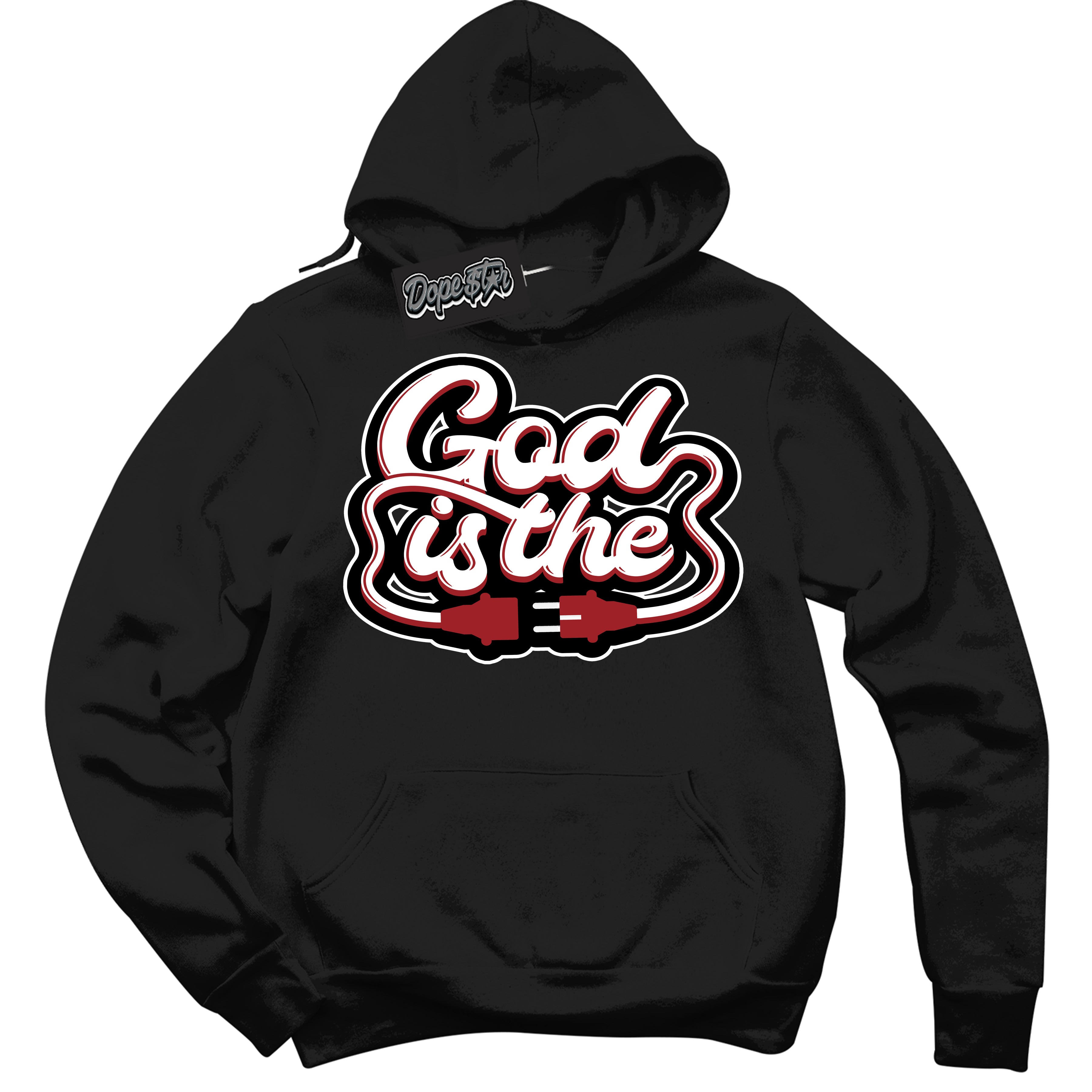 Cool Black Hoodie With “ God Is The “ Design That Perfectly Matches Lost And Found 1s Sneakers