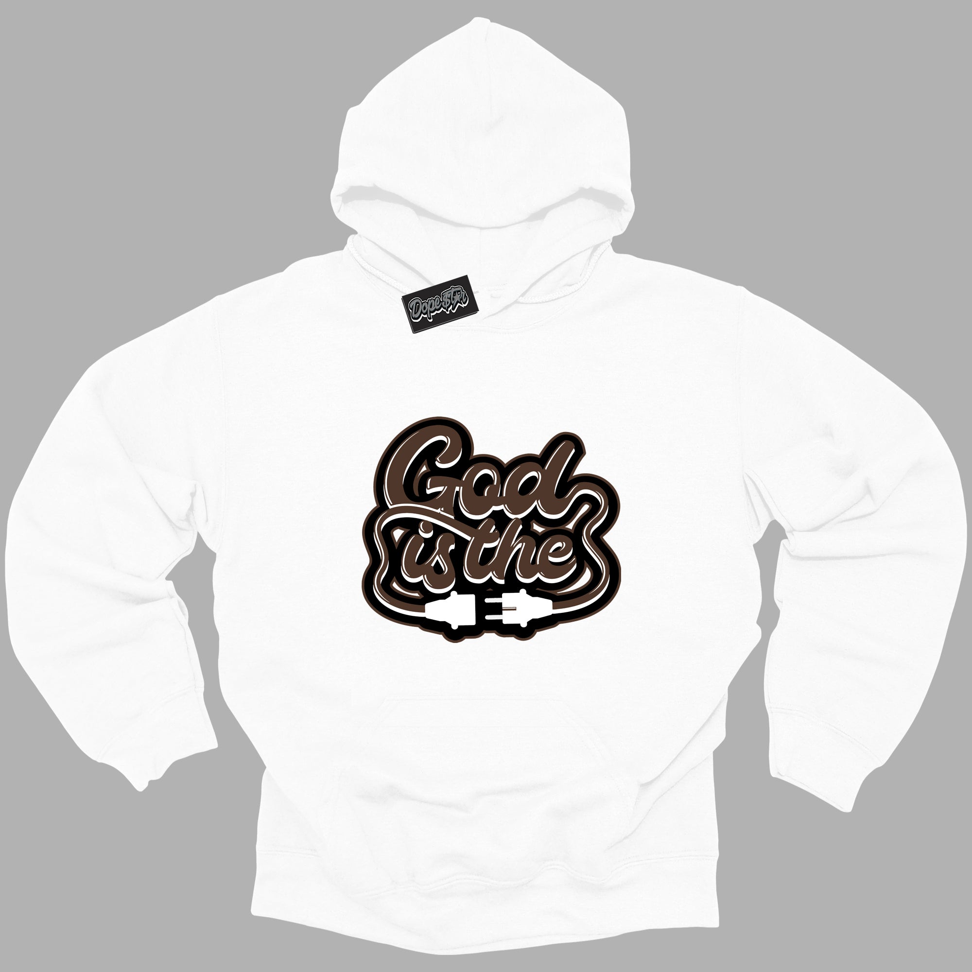 Cool White Graphic DopeStar Hoodie with “ God Is The “ print, that perfectly matches Palomino 1s sneakers