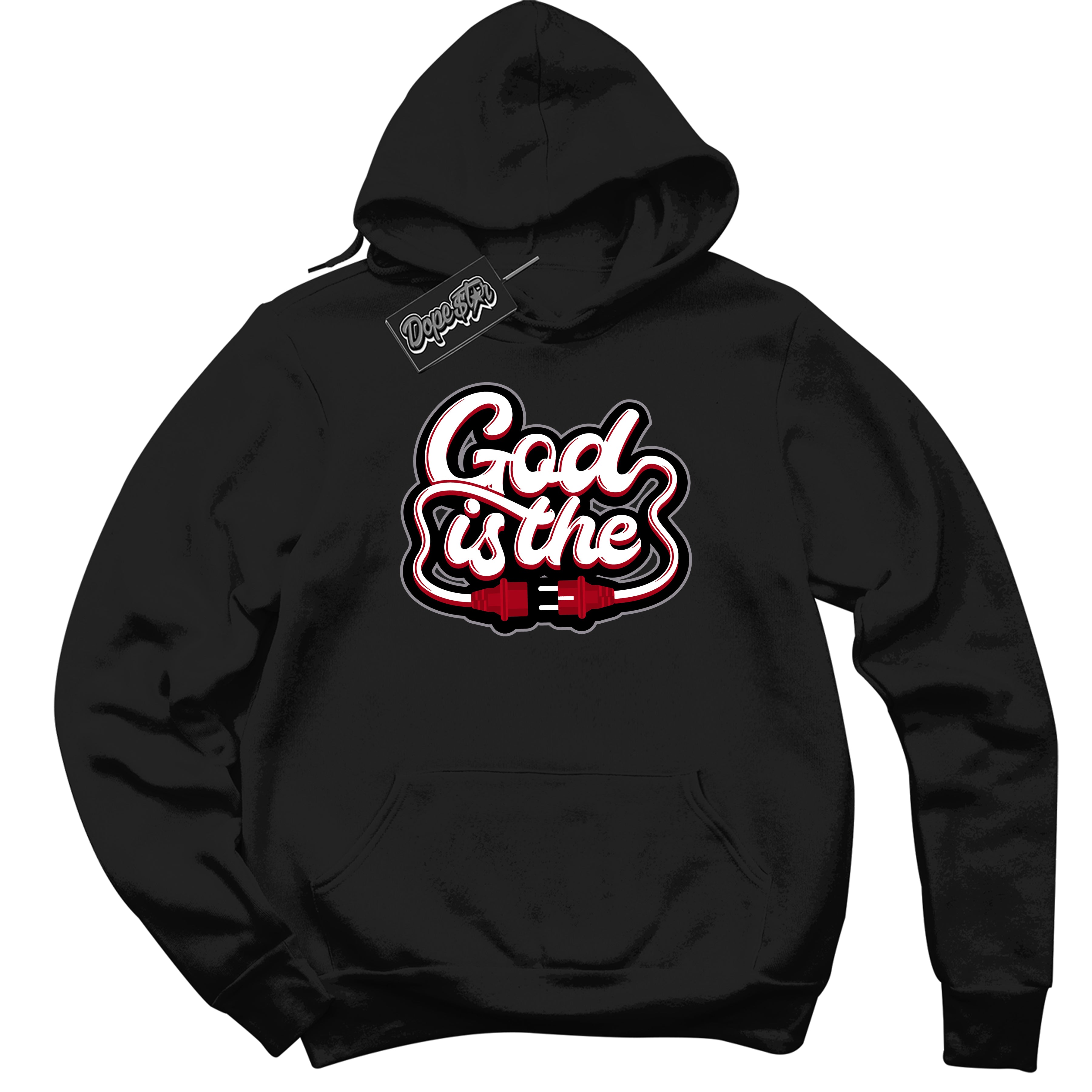 Cool Black Hoodie with “ God Is The ”  design that Perfectly Matches  Bred Reimagined 4s Jordans.