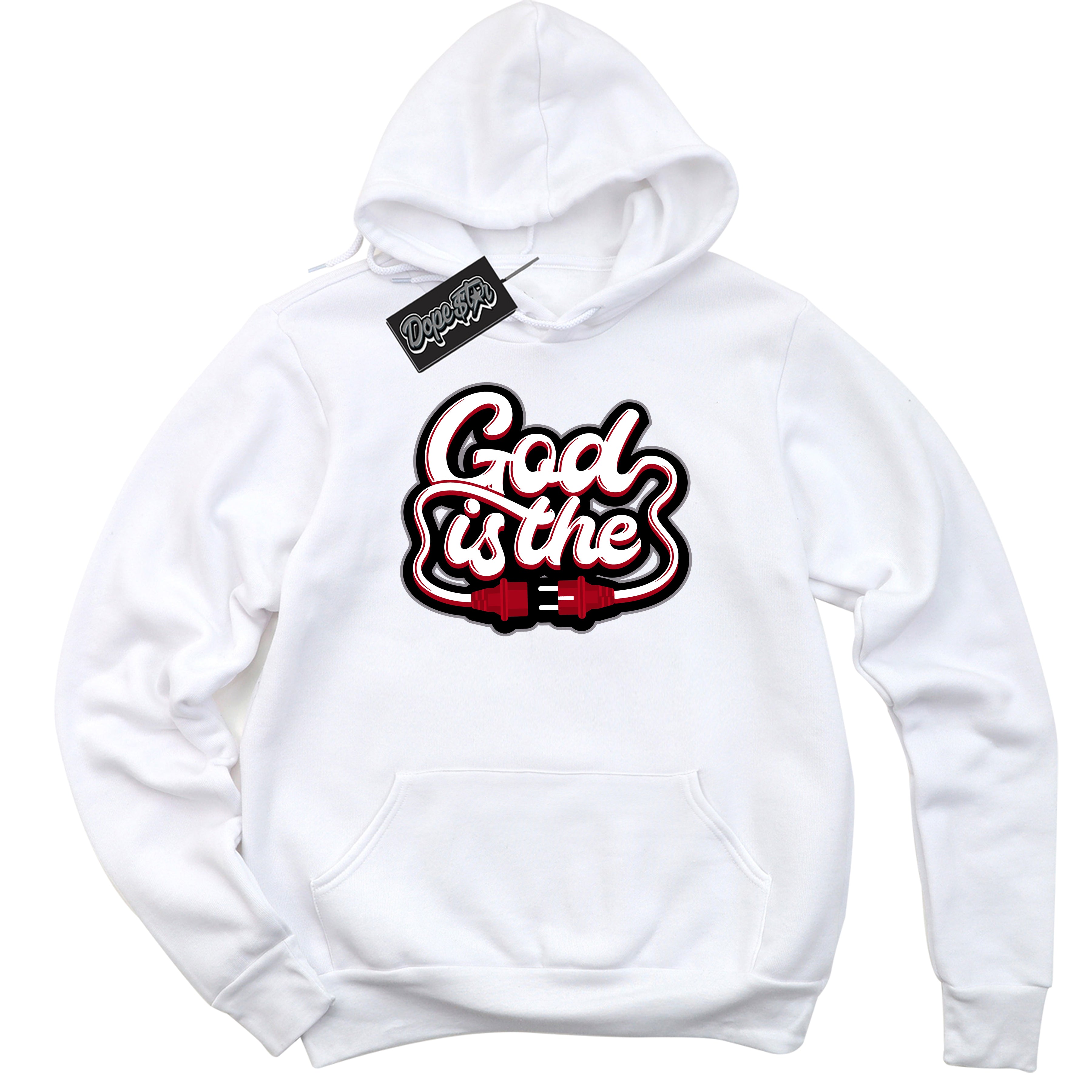 Cool White Hoodie with “ God Is The ”  design that Perfectly Matches Bred Reimagined 4s Jordans.