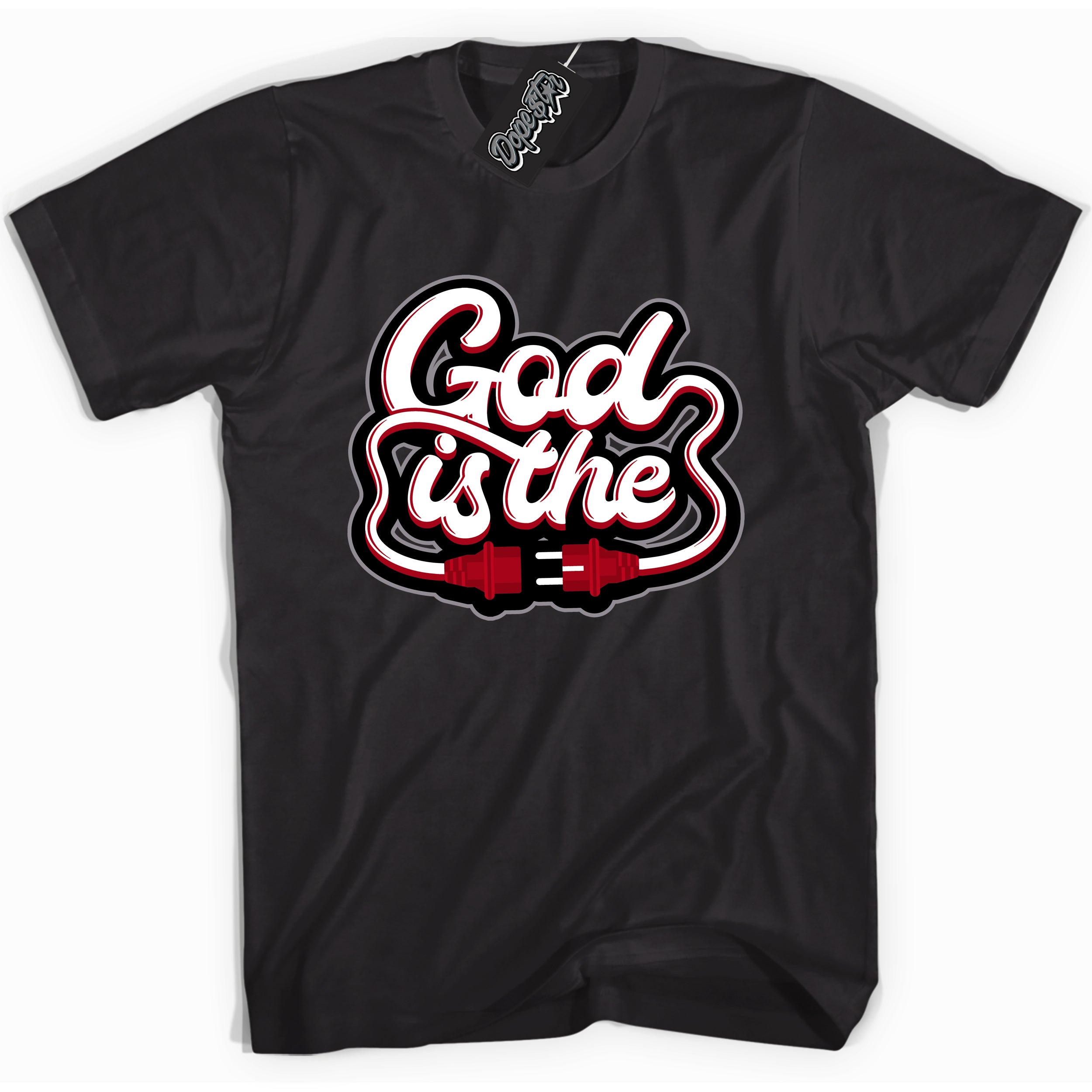 Cool Black Shirt with “ God Is The” design that perfectly matches Bred Reimagined 4s Jordans.