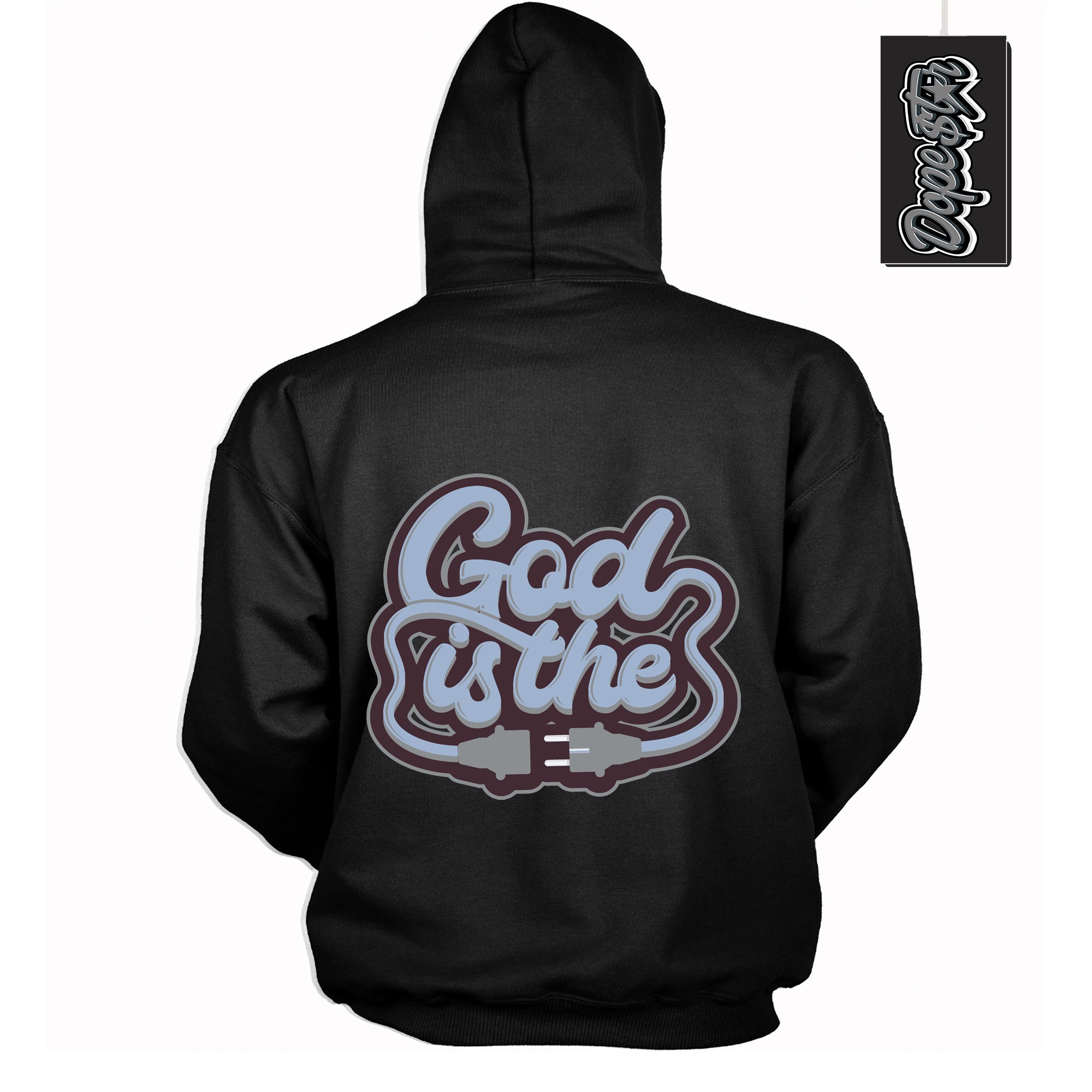 Cool Black Hoodie with “ God Is The ”  design that Perfectly Matches Burgundy 5s Sneakers.