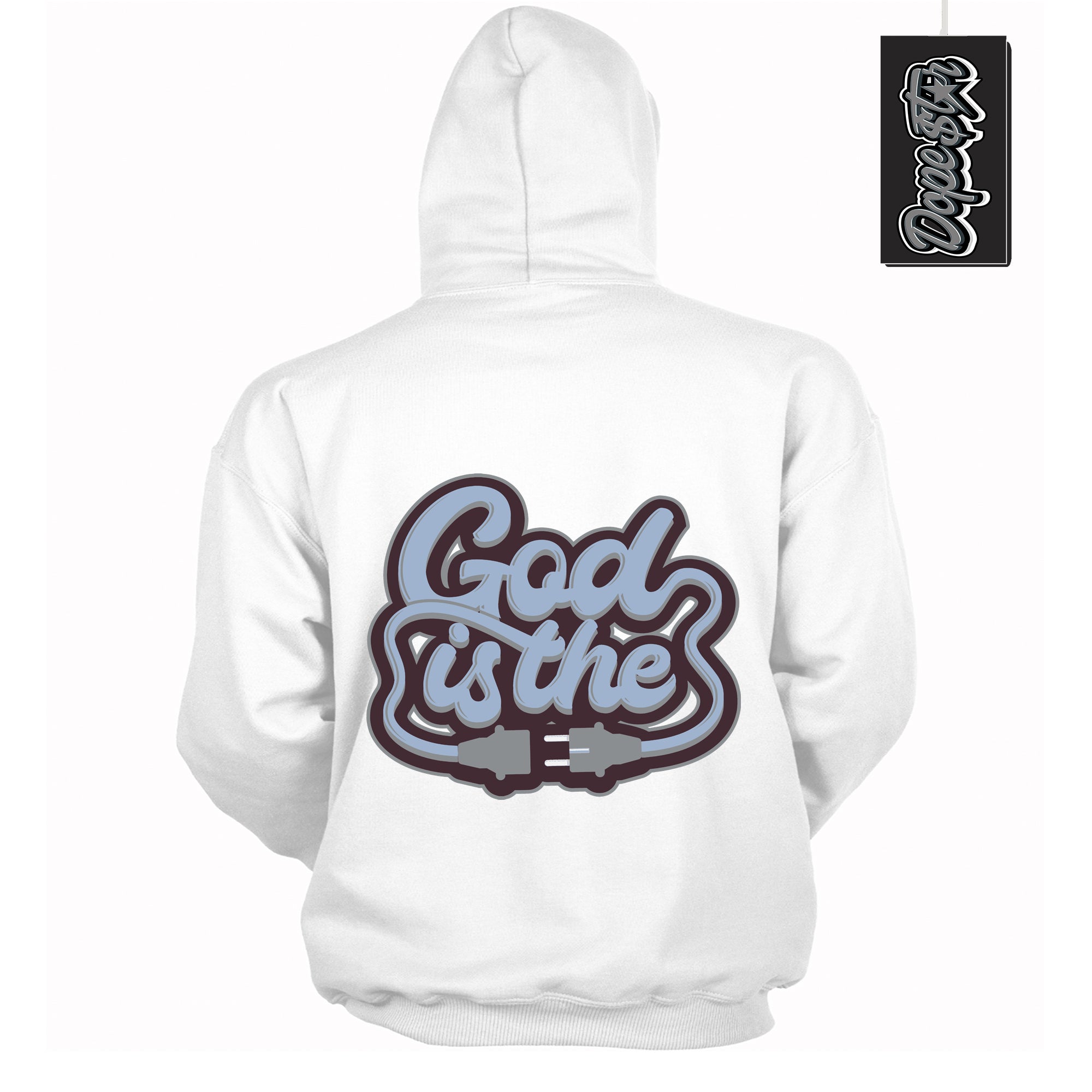 Cool White Hoodie with “ God Is The ”  design that Perfectly Matches Burgundy 5s Sneakers.