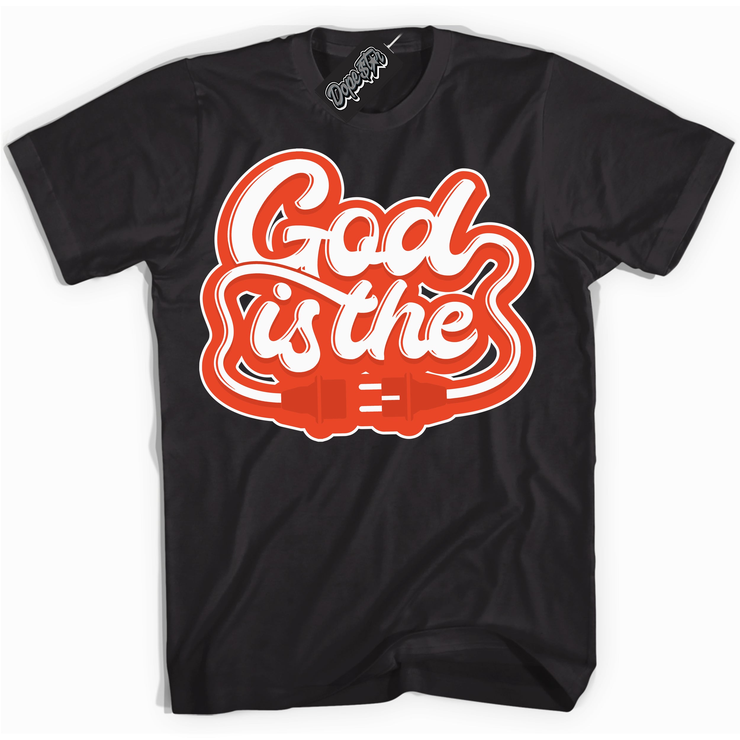 Nike Dunk Low Retro Cosmic Clay 'God Is The' Shirt - Black Streetwear Mockup | Sneakerhead T-Shirt Matching Nike Dunk Low Retro Cosmic Clay | Limited Edition Urban Streetwear for Sneaker Matching OOTD | Outfits that pair perfectly with your ND Low Retro Cosmic Clay | Sneakerhead Fashion Must-Have Apparel for Men and Women