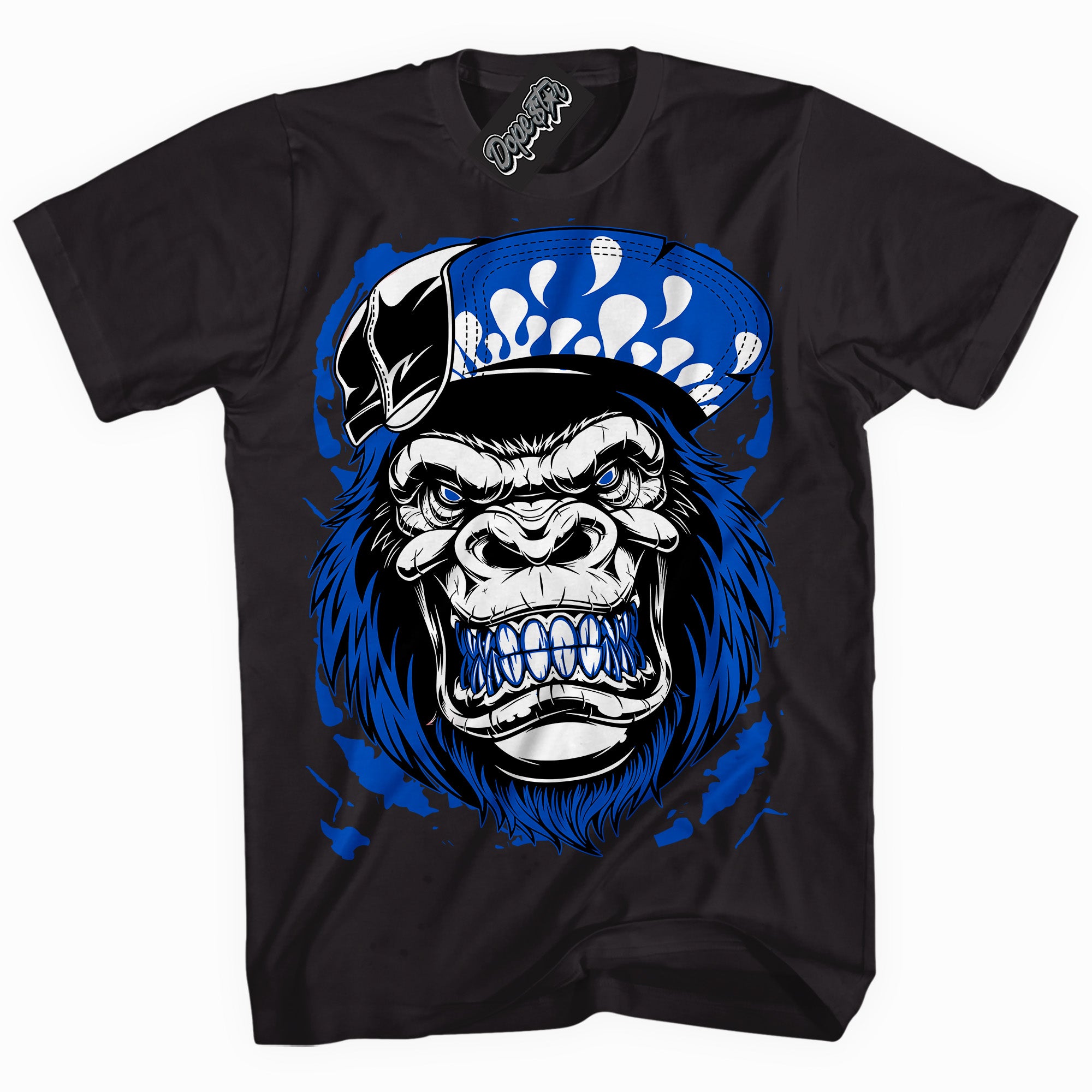 Cool Black graphic tee with " Gorilla Beast " design, that perfectly matches Royal Reimagined 1s sneakers 