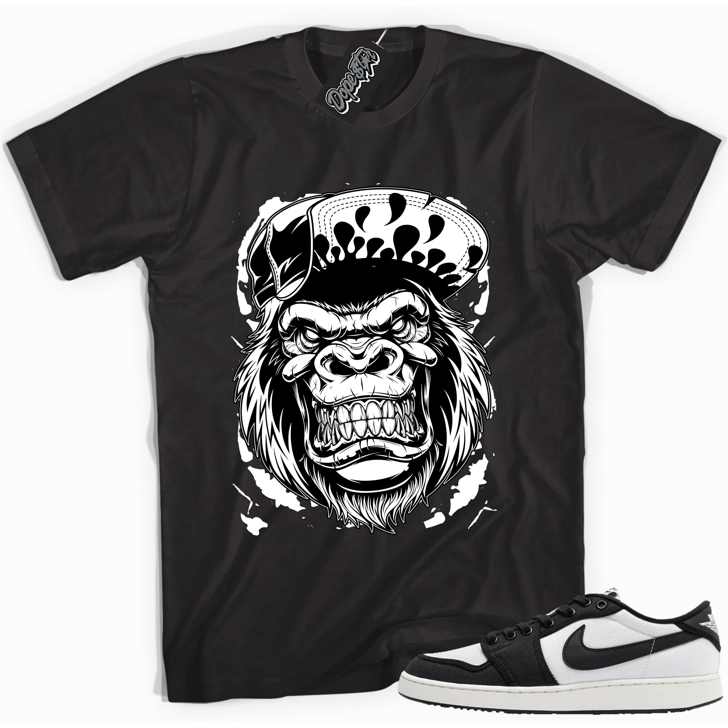 Cool black graphic tee with 'gorilla beast' print, that perfectly matches Air Jordan 1 Retro Ajko Low Black & White sneakers.