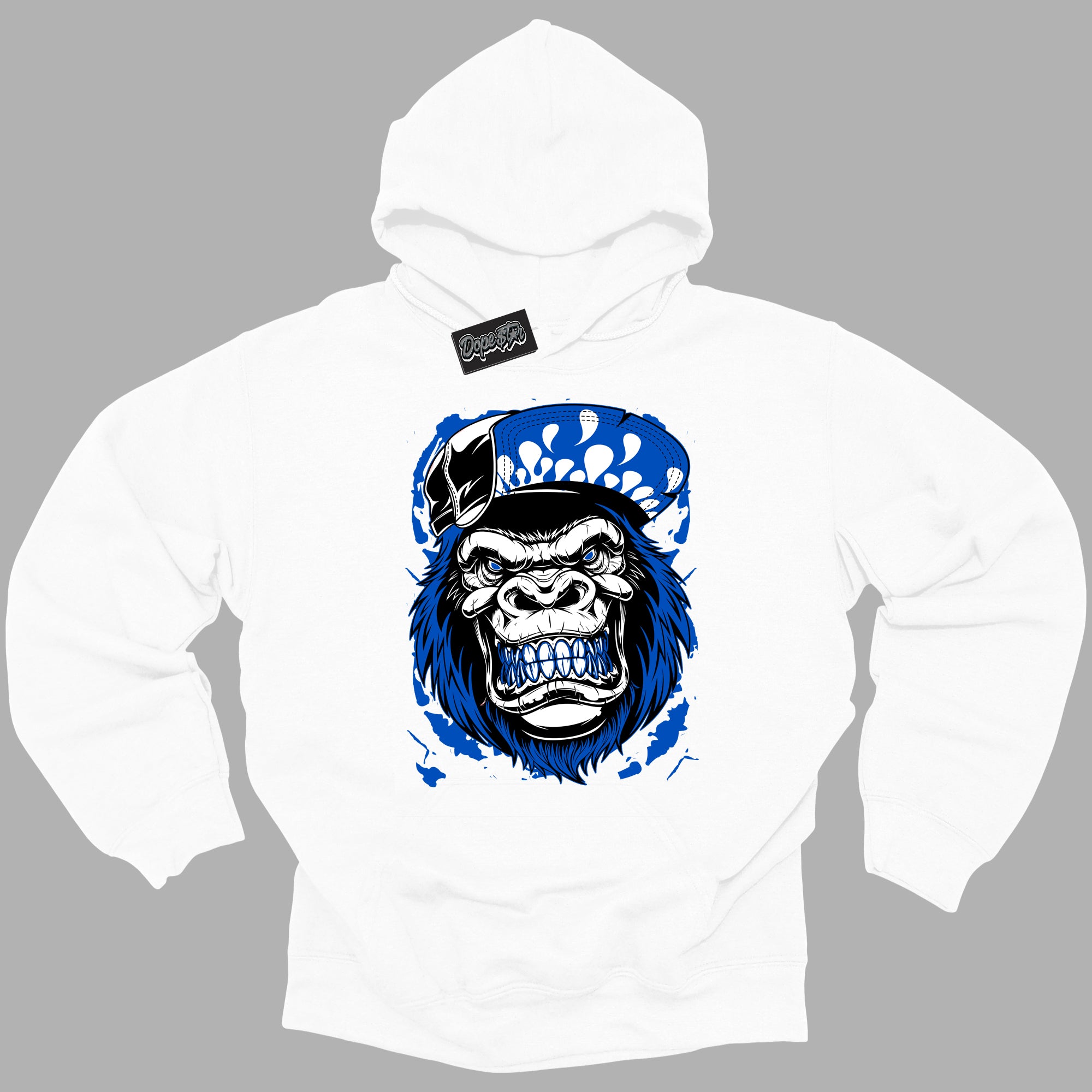 Cool White Hoodie with “ Gorilla Beast ”  design that Perfectly Matches Royal Reimagined 1s Sneakers.