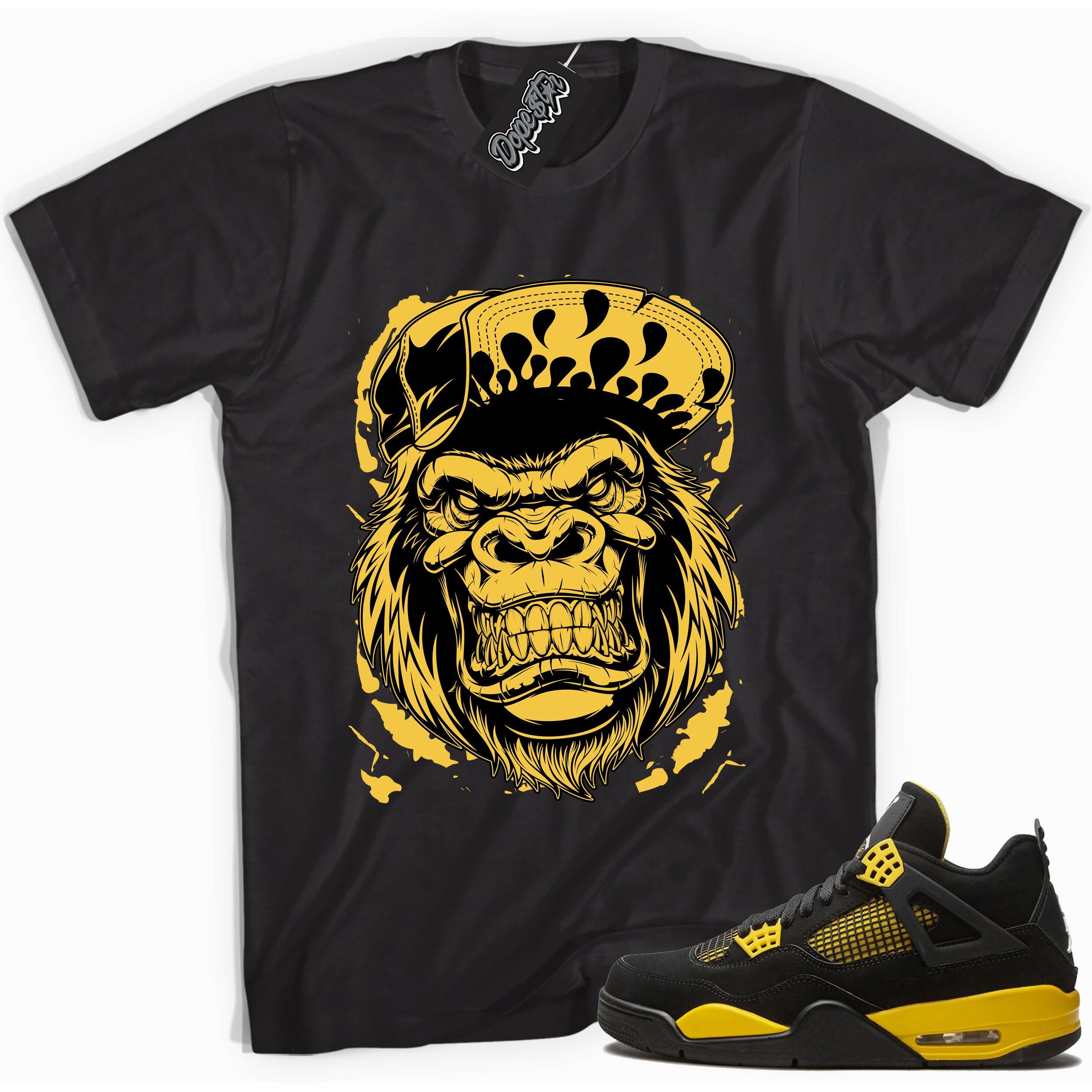 Cool black graphic tee with 'gorilla beast' print, that perfectly matches  Air Jordan 4 Thunder sneakers