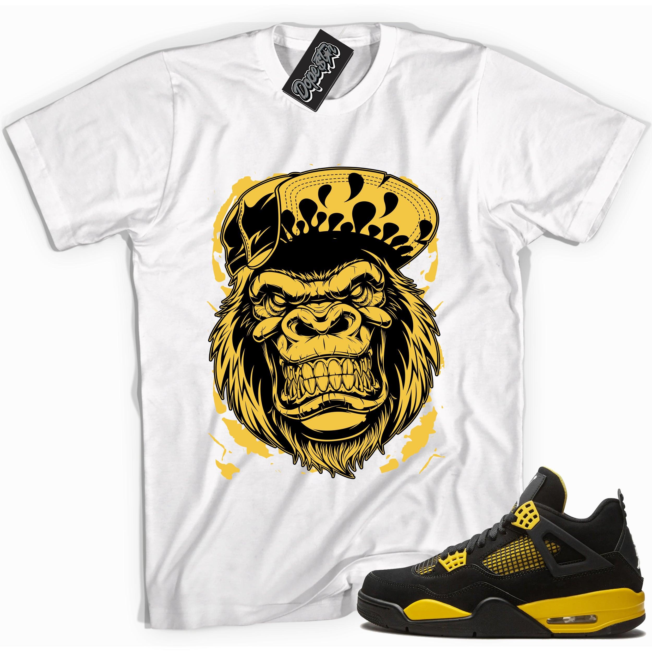 Cool white  graphic tee with 'gorilla beast' print, that perfectly matches Air Jordan 4 Thunder sneakers