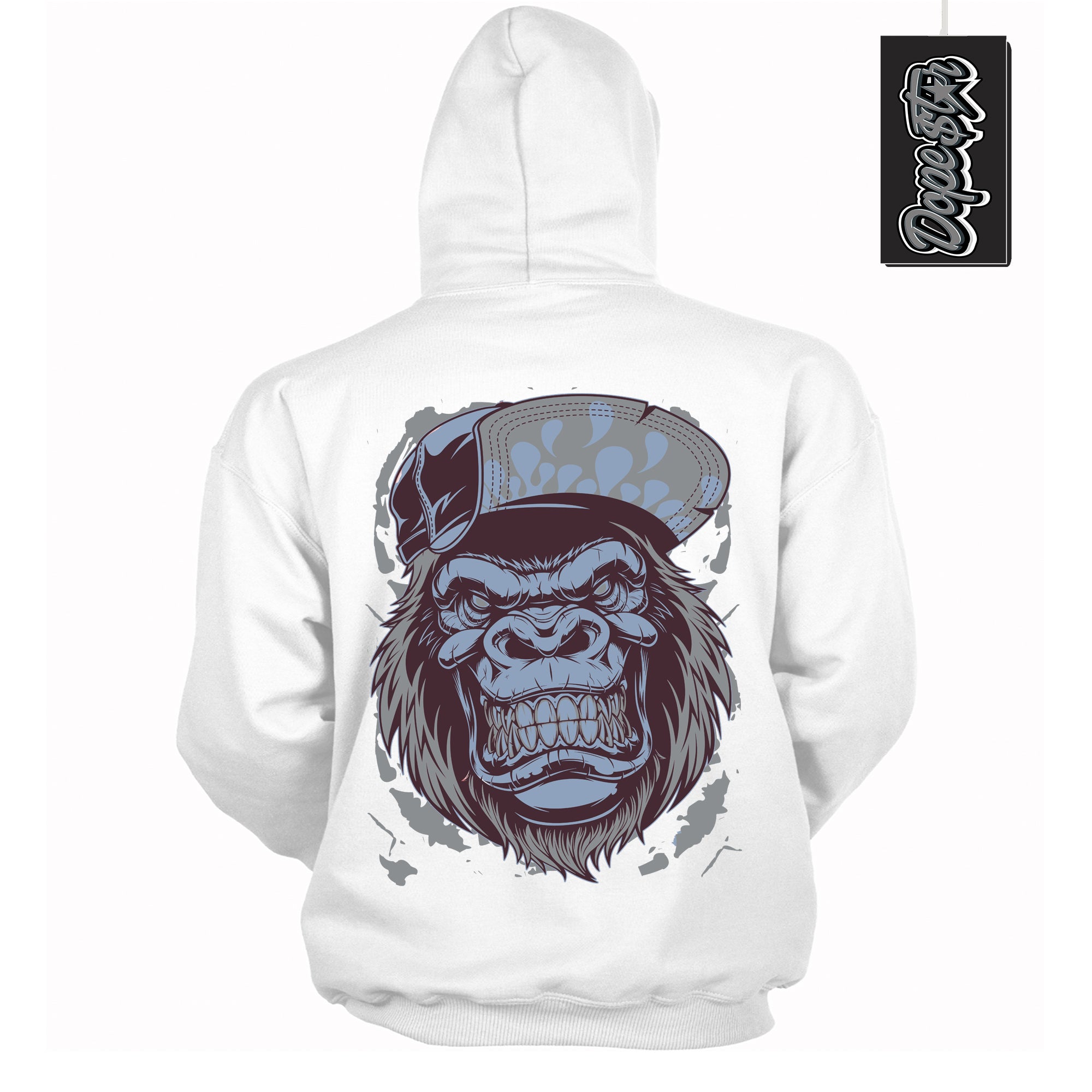 Cool White Hoodie with “ Gorilla Beast ”  design that Perfectly Matches Burgundy 5s Sneakers.