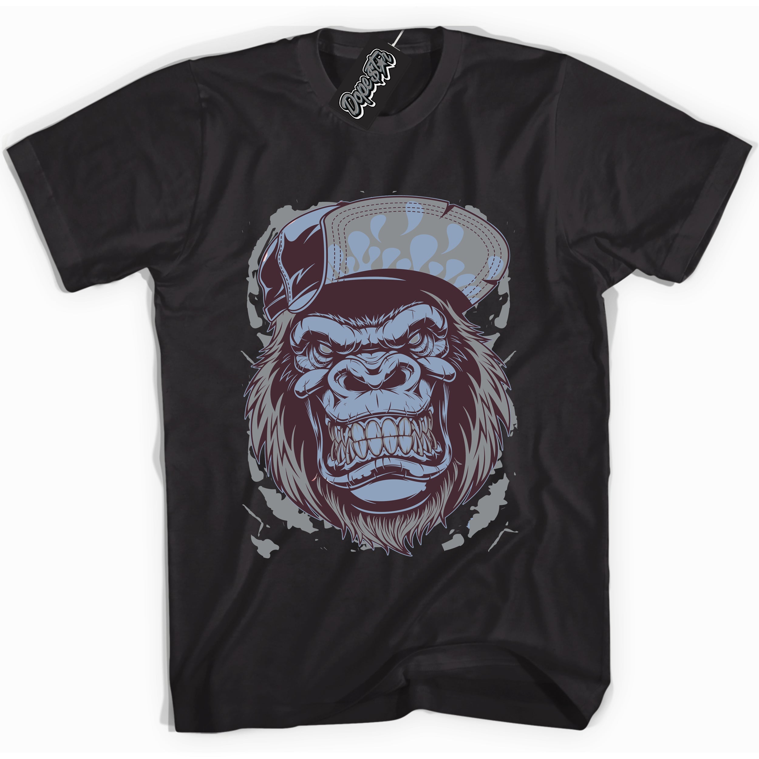 Cool Black Shirt with “ Gorilla Beast” design that perfectly matches Burgundy 5s Sneakers.