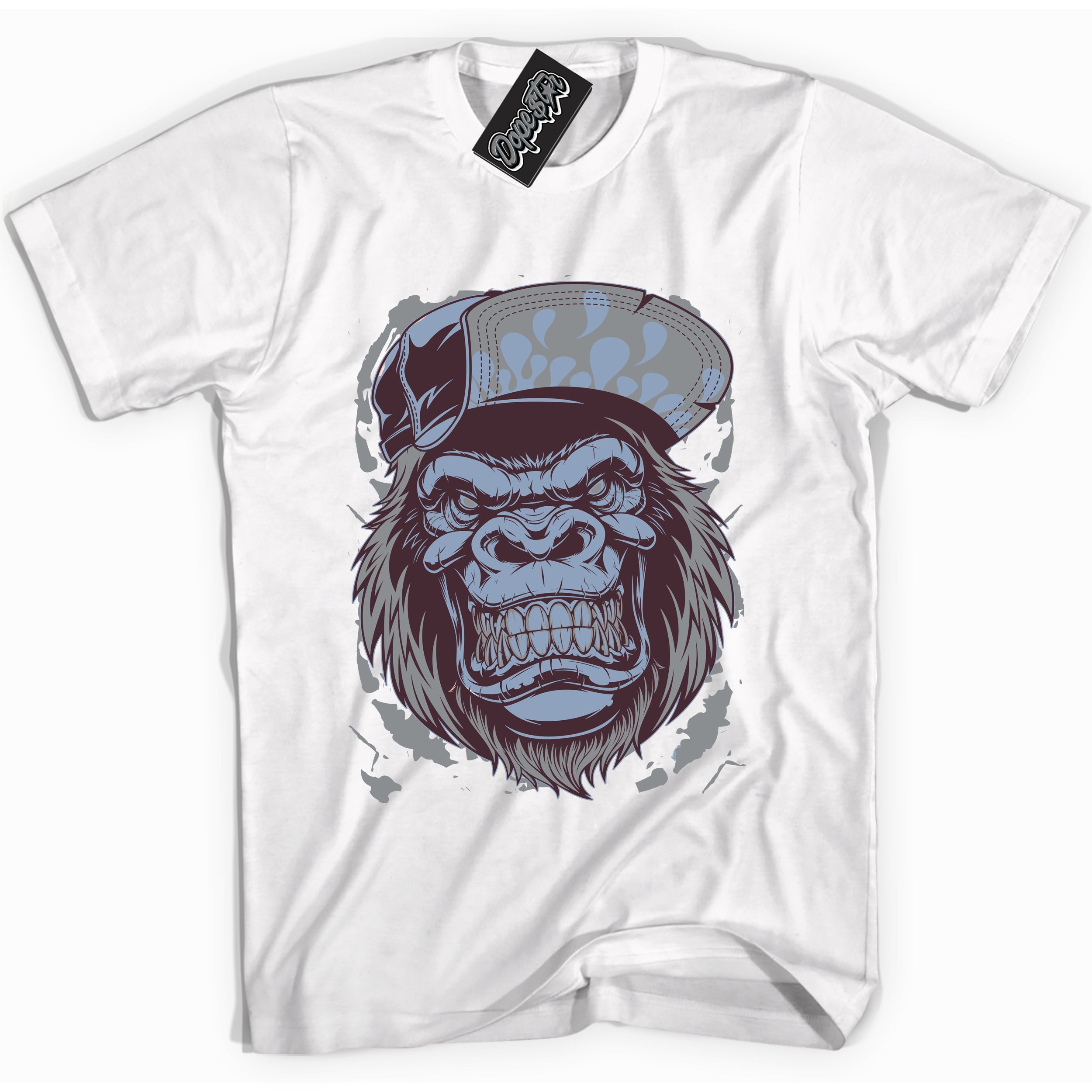 Cool White Shirt with “ Gorilla Beast” design that perfectly matches Burgundy 5s Sneakers.