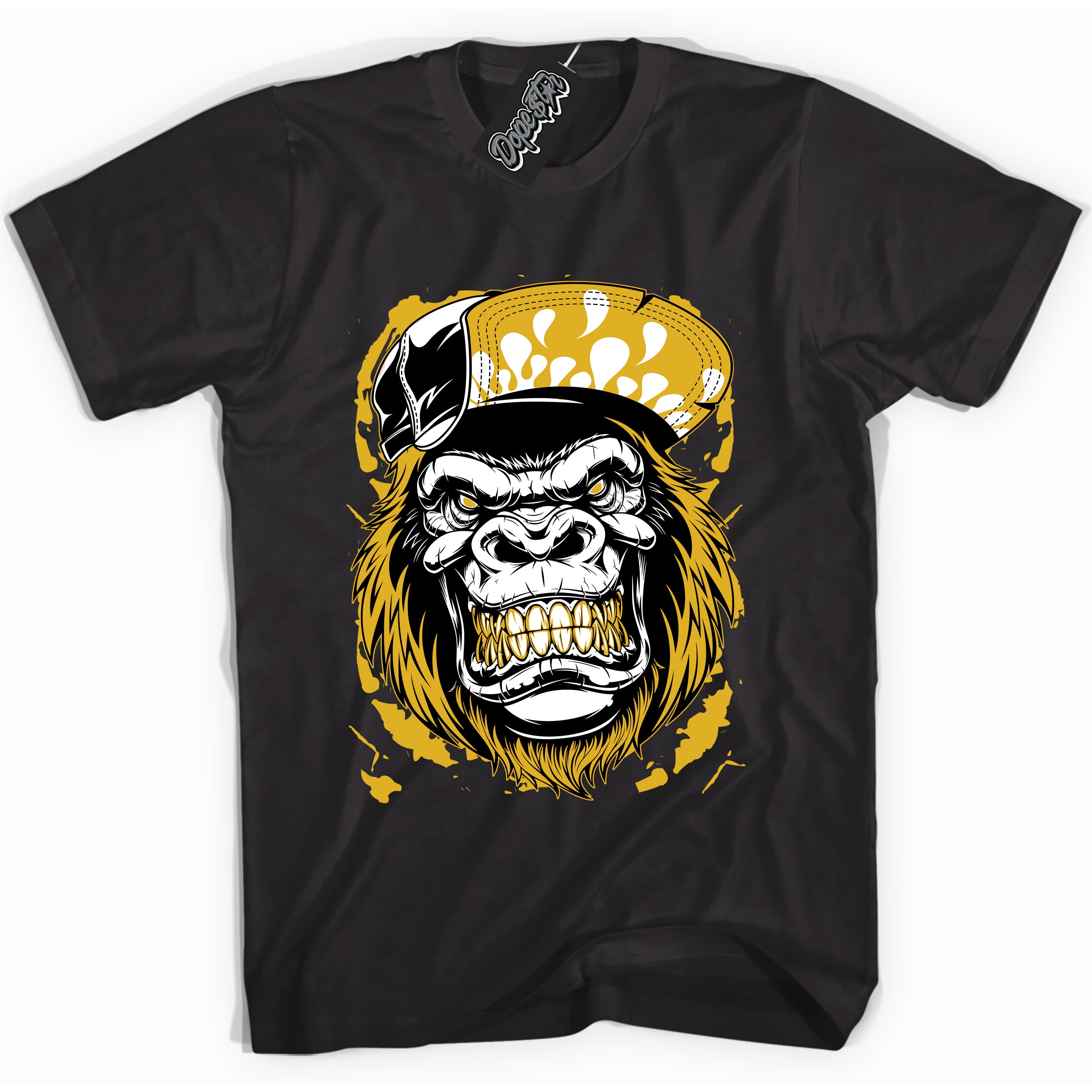 Cool Black Shirt with “ Gorilla Beast” design that perfectly matches Yellow Ochre 6s Sneakers.