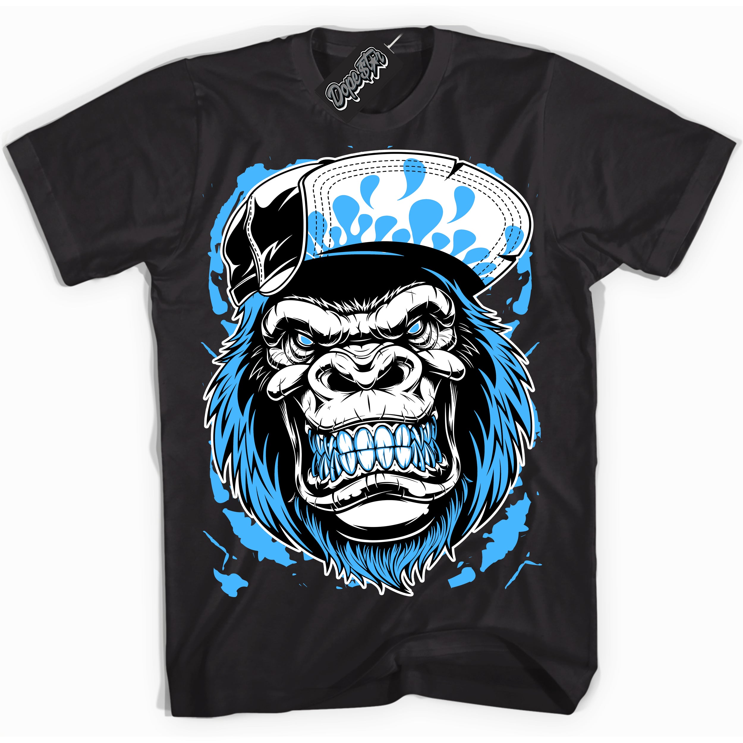 Cool Black graphic tee with “ Gorilla Beast ” design, that perfectly matches Powder Blue 9s sneakers 