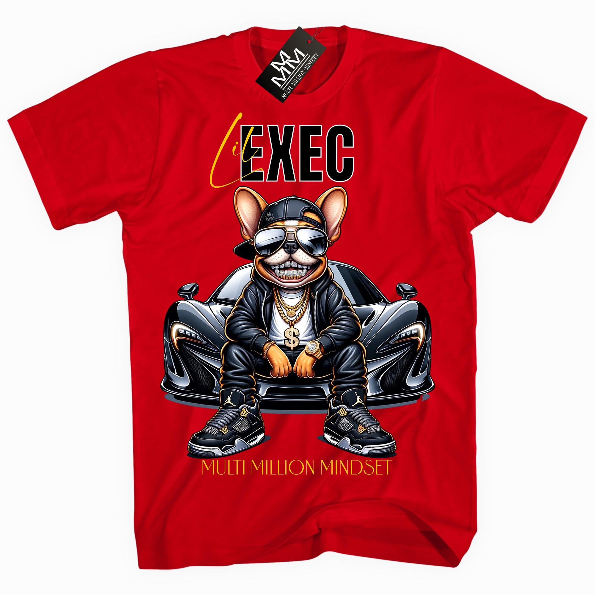 Mind Blowin lil EXEC® Grillin Grind Frenchie Graphic Red Tee By Multi Million Mindset®