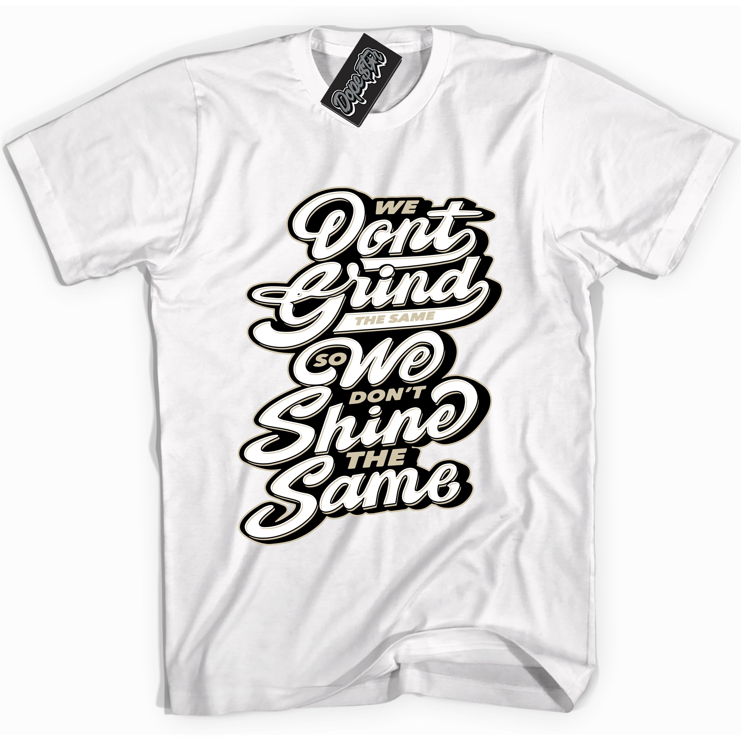 Cool White Shirt with “ Grind Shine” design that perfectly matches Gratitude 11s Sneakers.