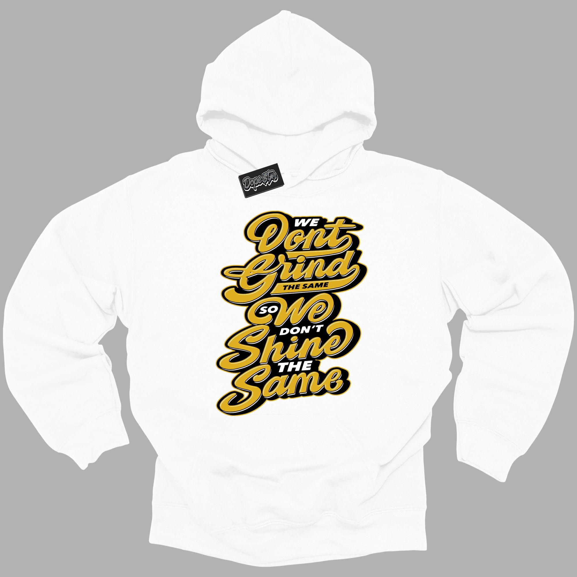 Cool White Hoodie with “ Grind Shine ”  design that Perfectly Matches Yellow Ochre 6s Sneakers.