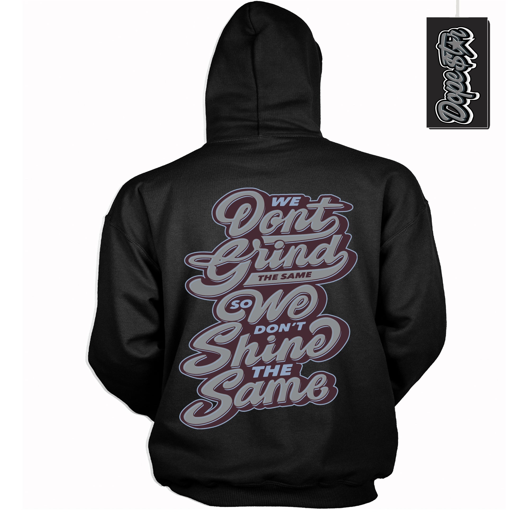 Cool Black Hoodie with “ Grind Shine ”  design that Perfectly Matches Burgundy 5s Sneakers.