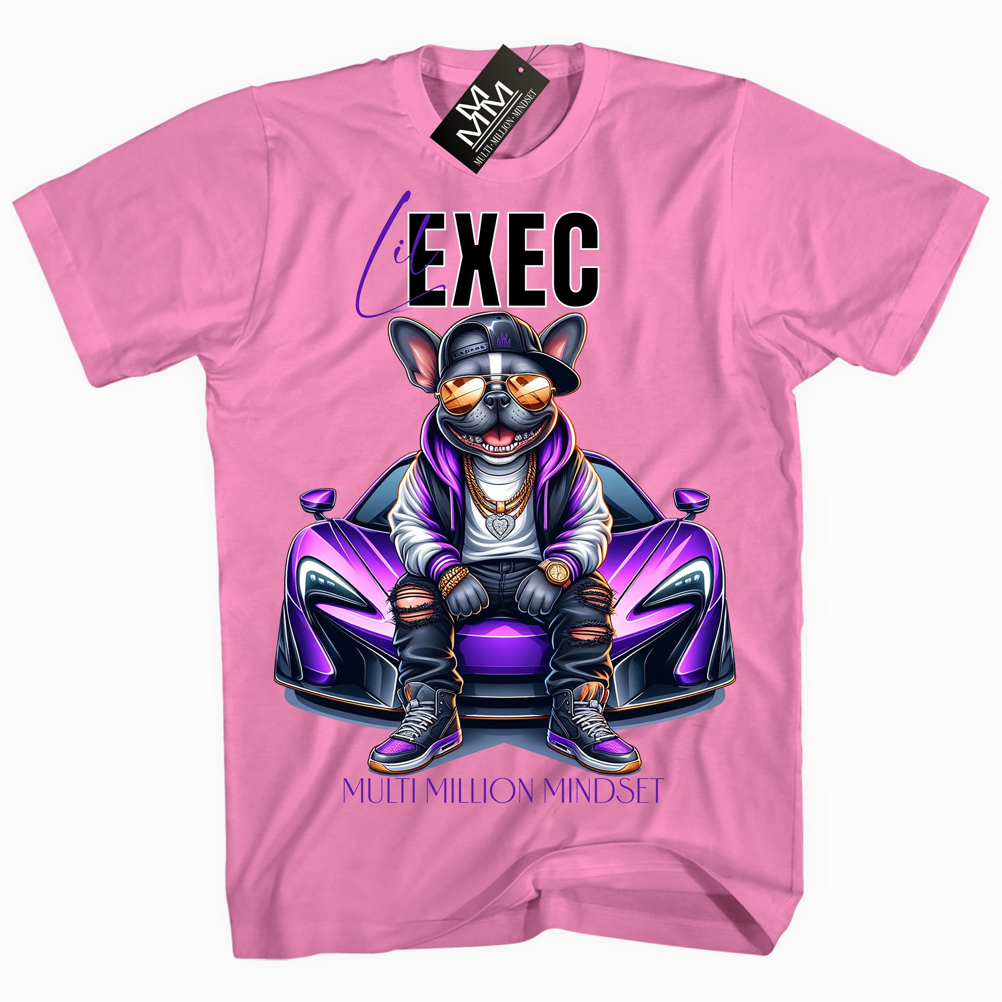 Mind Blowin lil EXEC® Grindin Bright Frenchie Graphic Pink Tee By Multi Million Mindset®