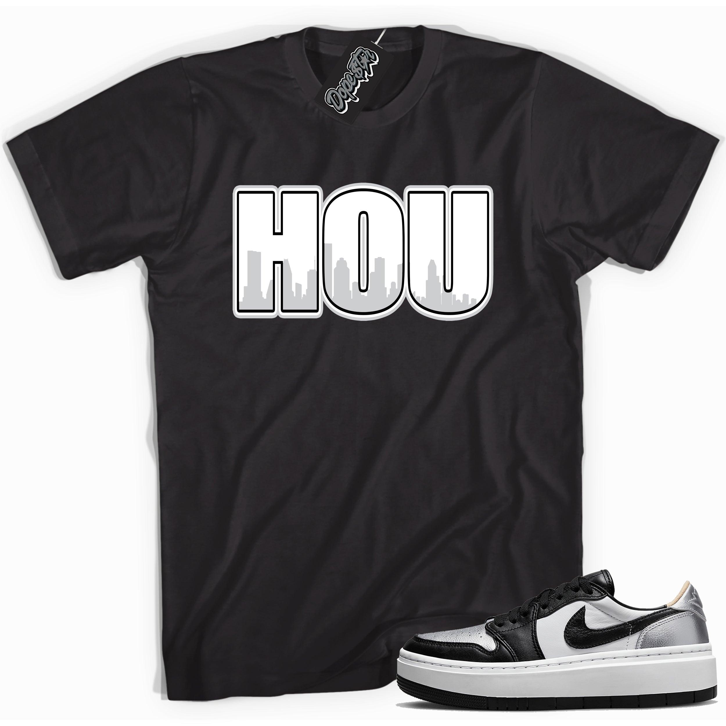 Cool black graphic tee with 'Houston HOU' print, that perfectly matches Air Jordan 1 Elevate Low SE Silver Toe sneakers.