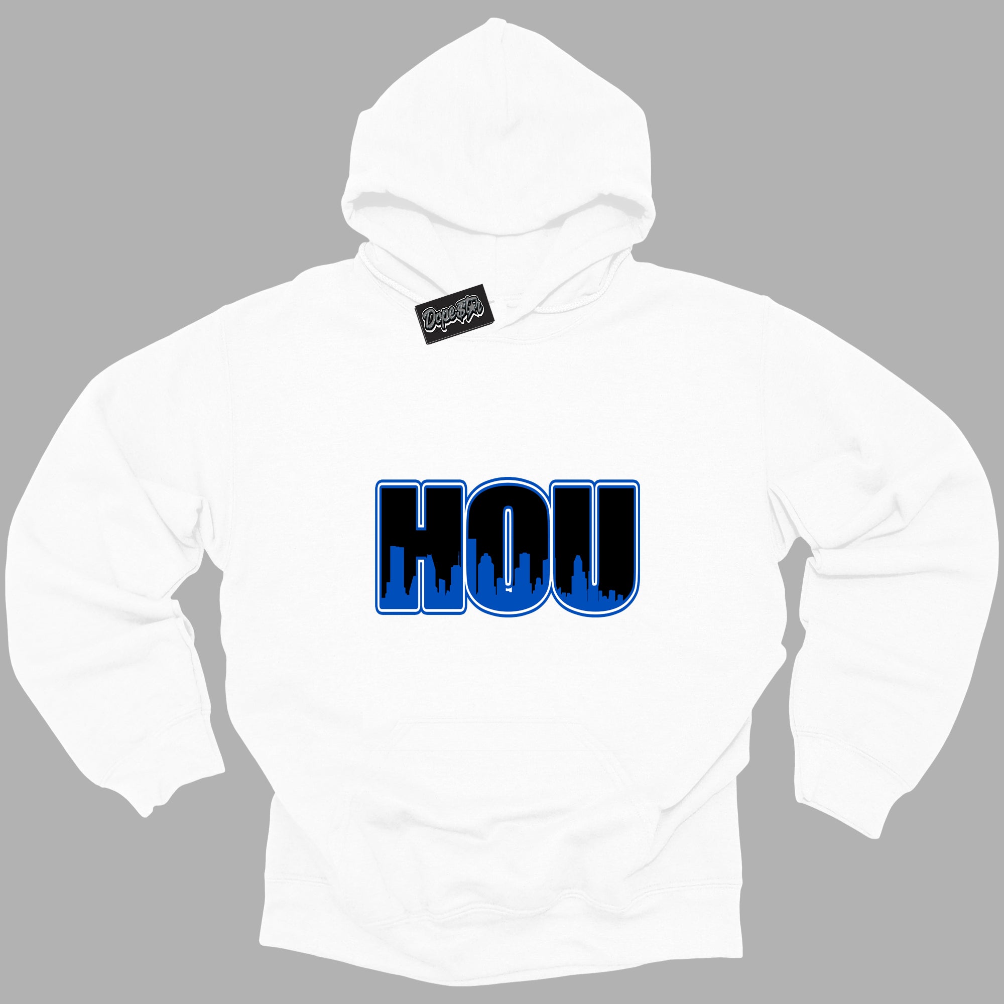 Cool White Hoodie with “ Houston ”  design that Perfectly Matches Royal Reimagined 1s Sneakers.