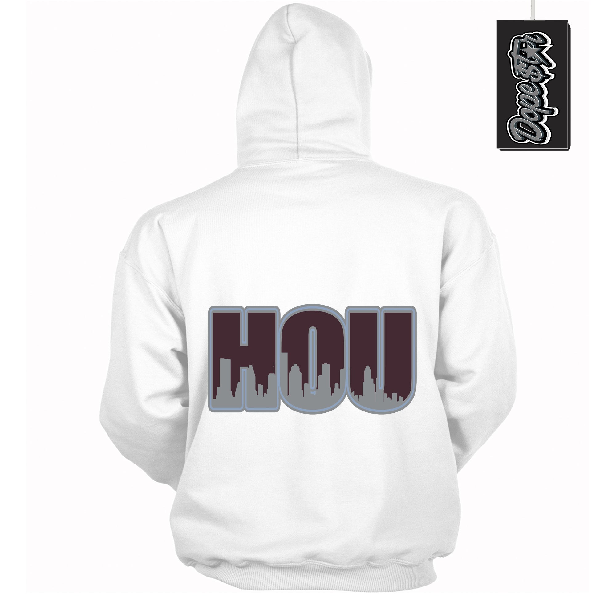 Cool White Hoodie with “ Houston ”  design that Perfectly Matches Burgundy 5s Sneakers.