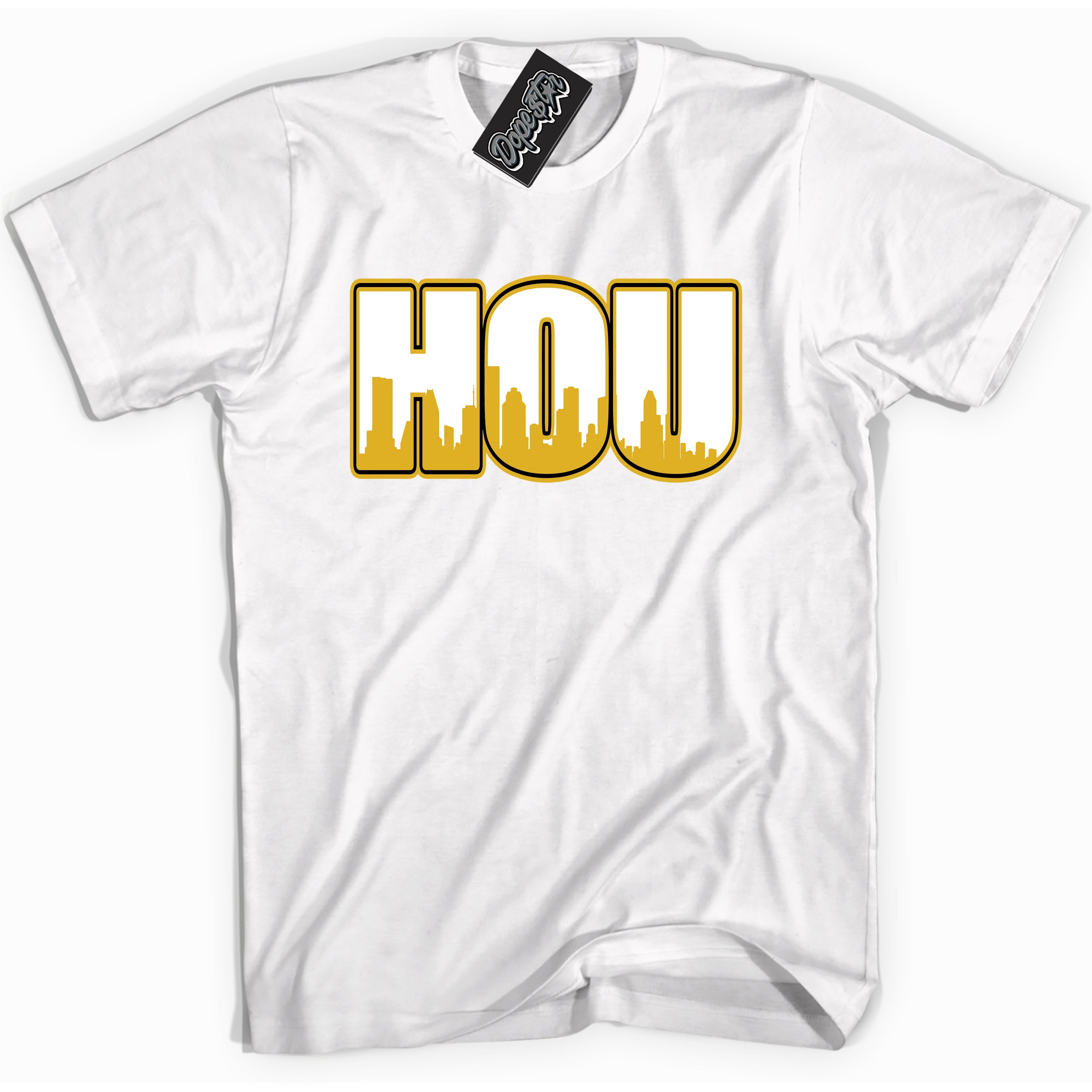 Cool White Shirt With Houston design That Perfectly Matches AIR JORDAN 6 RETRO YELLOW OCHRE Sneakers.
