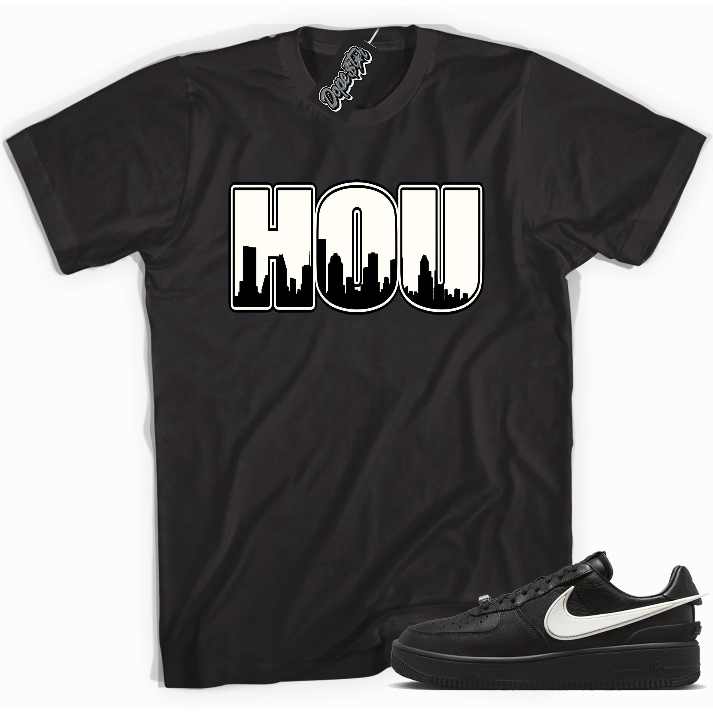 Cool black graphic tee with 'Houston HOU' print, that perfectly matches Nike Air Force 1 Low SP Ambush Phantom sneakers.