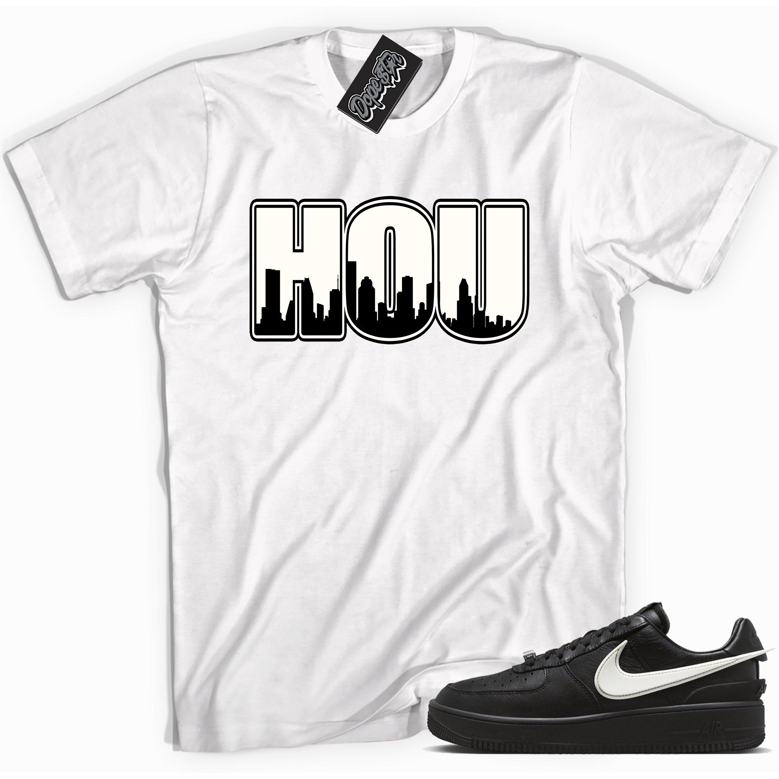 Cool white graphic tee with 'Houston HOU' print, that perfectly matches Nike Air Force 1 Low SP Ambush Phantom sneakers.