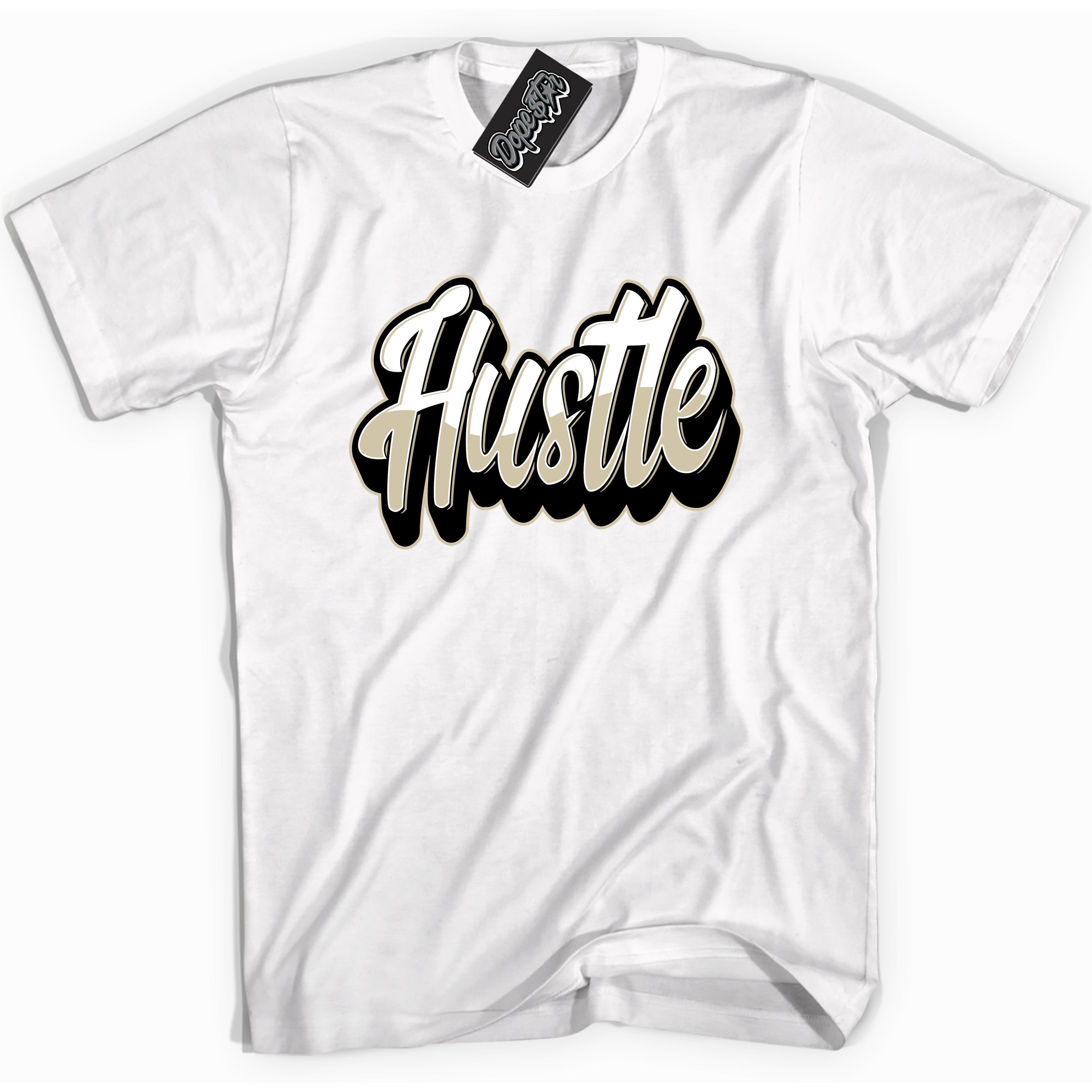 Cool White Shirt with “ Hustle” design that perfectly matches Gratitude 11s Sneakers.