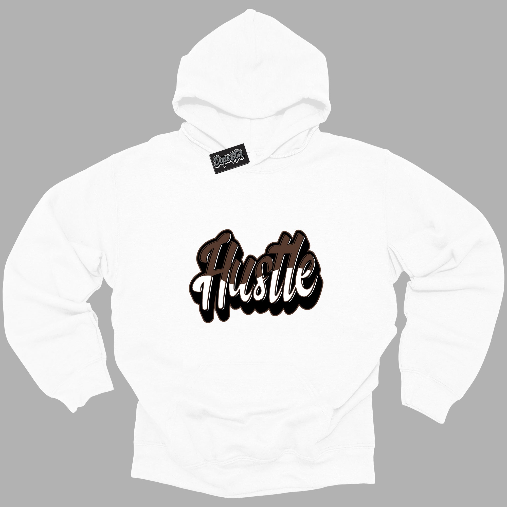 Cool White Graphic DopeStar Hoodie with “ Hustle “ print, that perfectly matches Palomino 1s sneakers