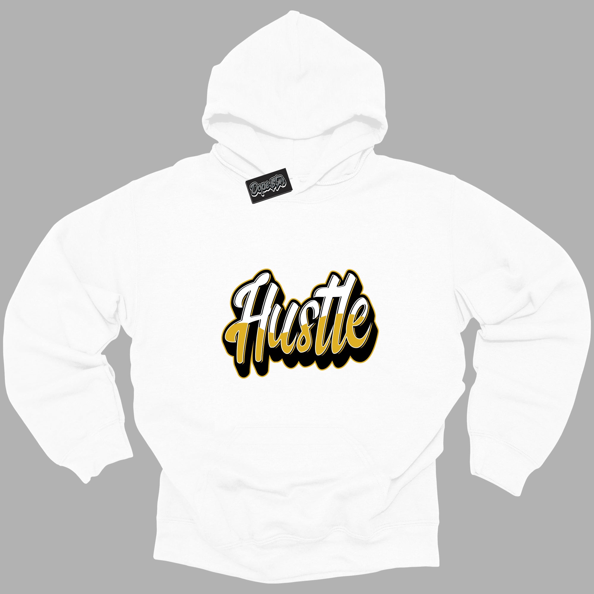 Cool White Hoodie with “ Hustle ”  design that Perfectly Matches Yellow Ochre 6s Sneakers.