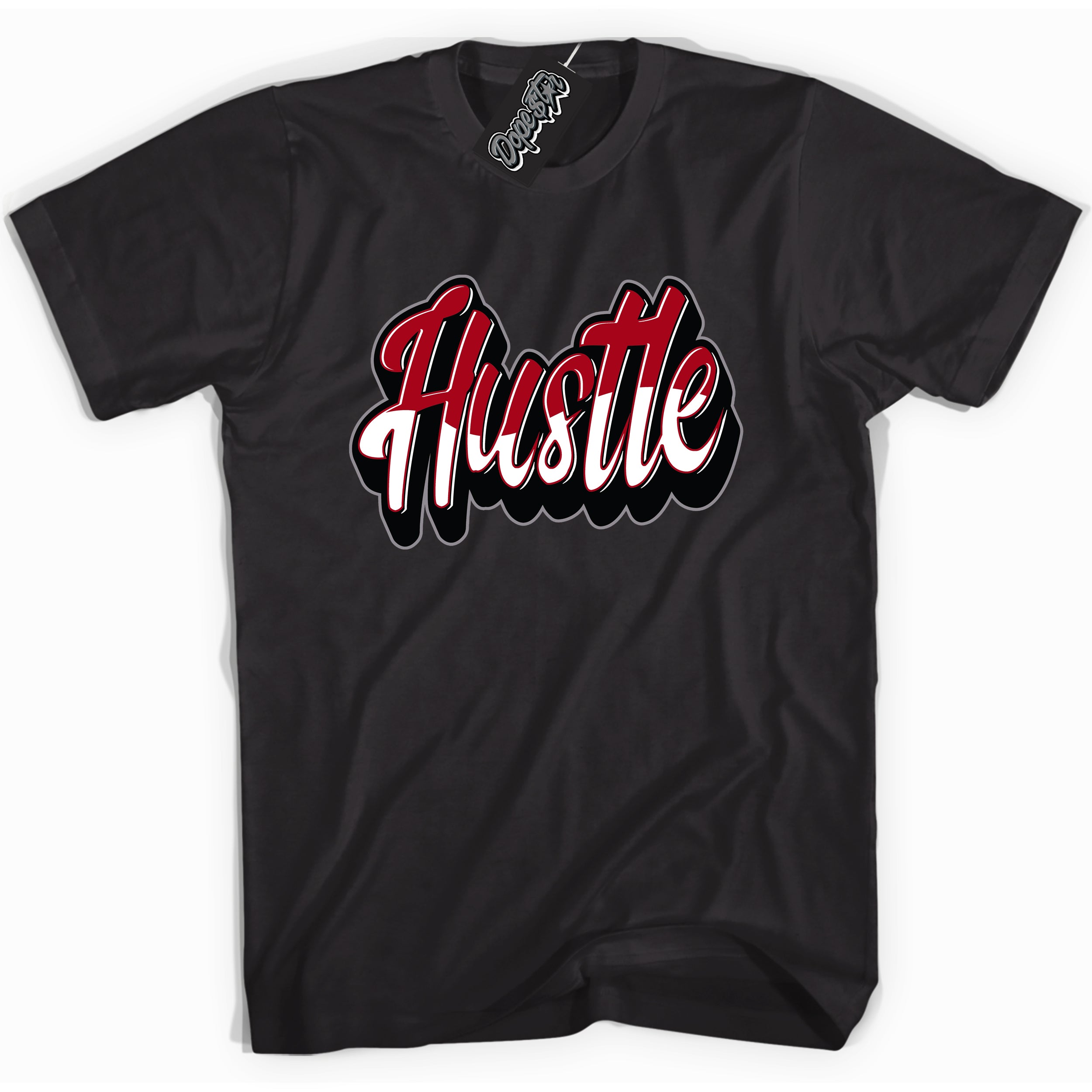 Cool Black Shirt with “ Hustle” design that perfectly matches Bred Reimagined 4s Jordans.