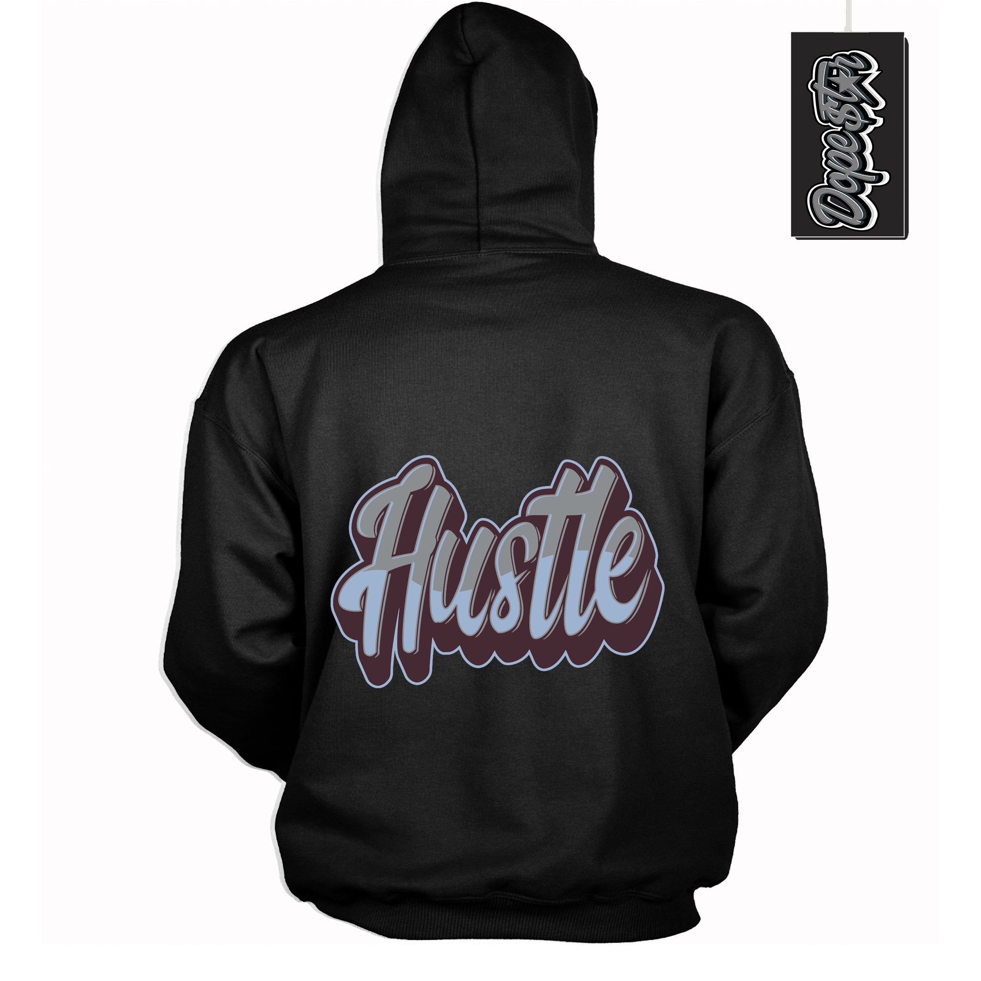 Cool Black Hoodie with “ Hustle ”  design that Perfectly Matches Burgundy 5s Sneakers.