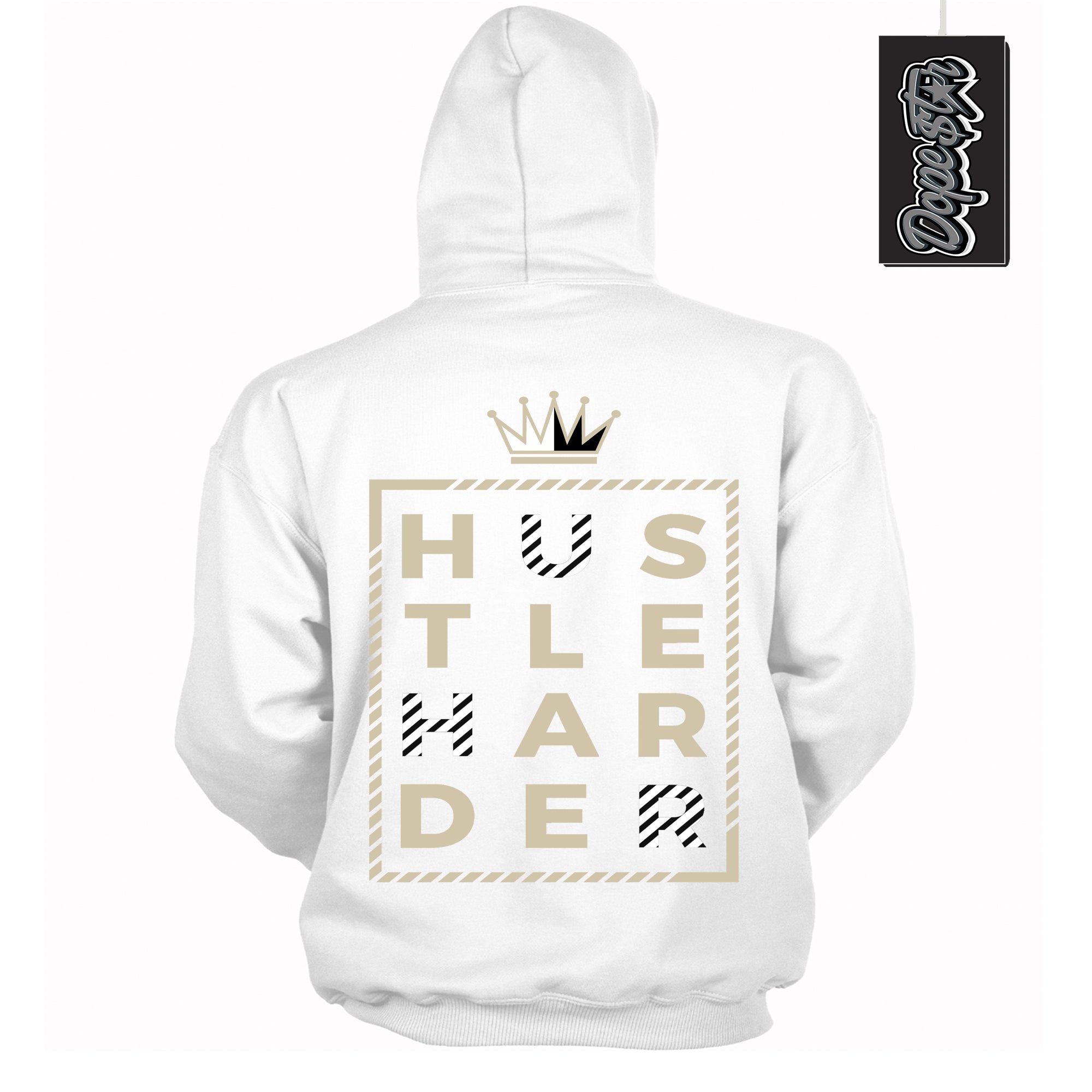 Cool White Hoodie with “ Hustle Harder ”  design that Perfectly Matches Gratitude 11s Sneakers.